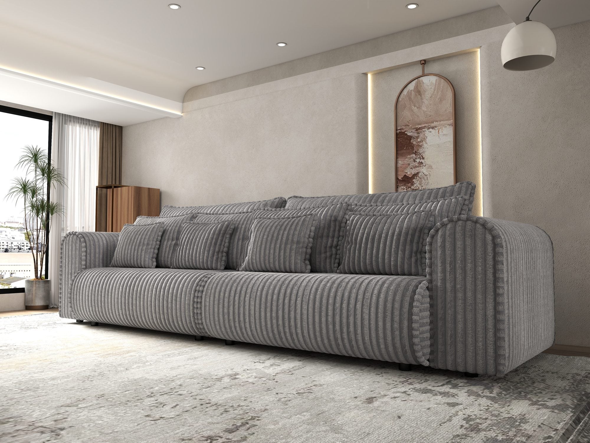 Canapea extensibilă dumonde cu ladă de depozitare si sezut confortabil din spuma high-density, Monaco Tilia Dove 300x130 cm