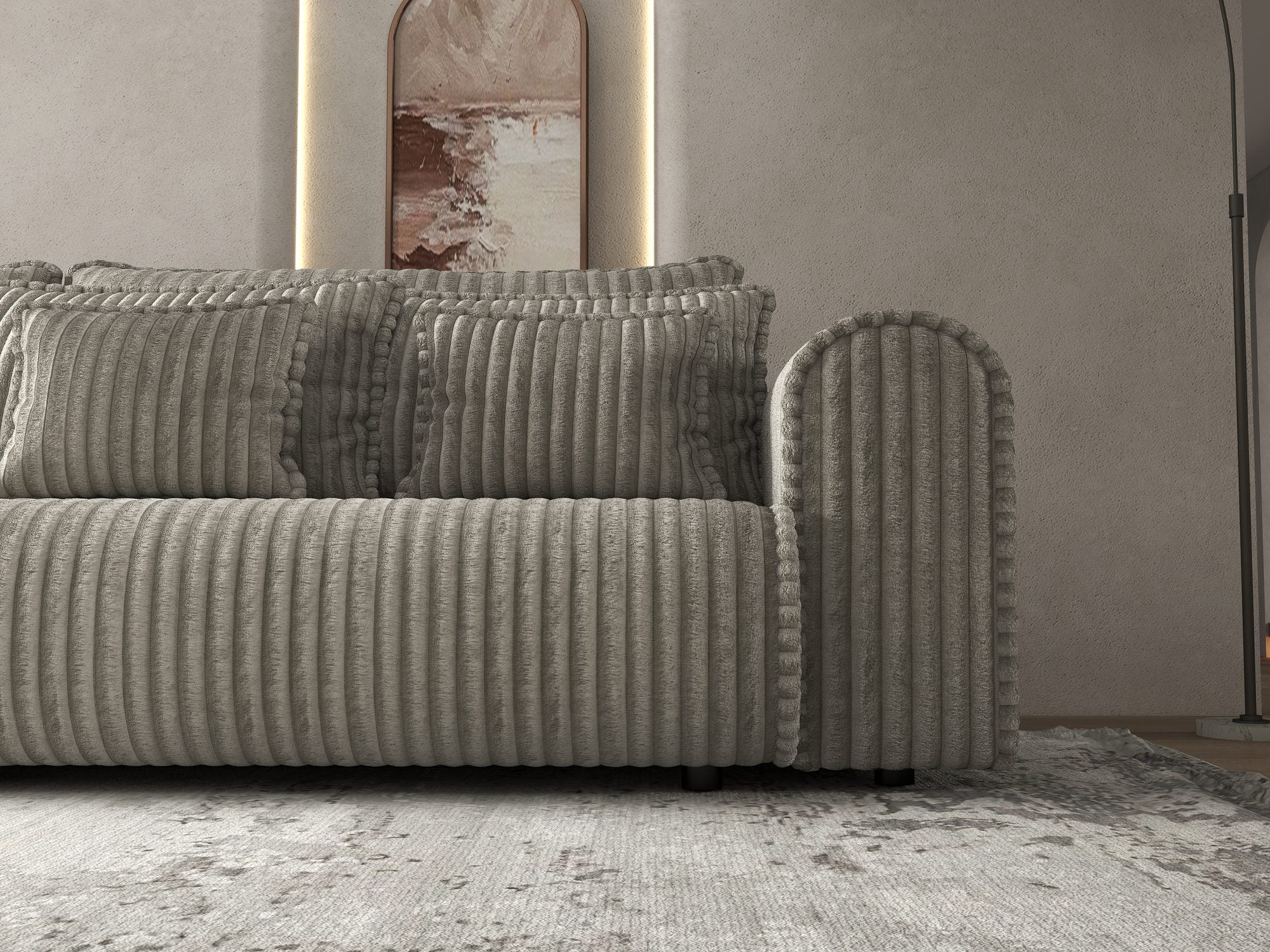 Canapea extensibilă dumonde cu ladă de depozitare si sezut confortabil din spuma high-density, Monaco Tilia Gri-Bej 300x130 cm