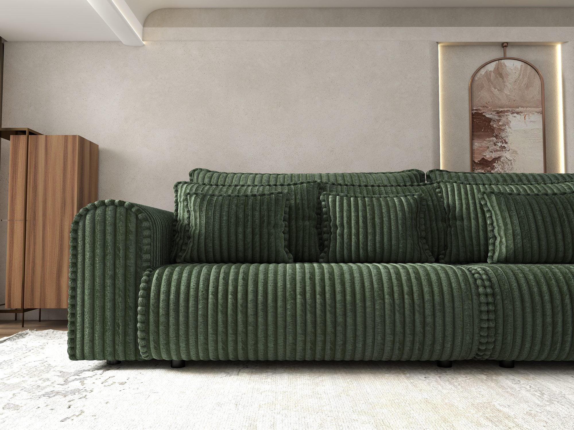 Canapea extensibilă dumonde cu ladă de depozitare si sezut confortabil din spuma high-density, Monaco Tilia Verde 300x130 cm