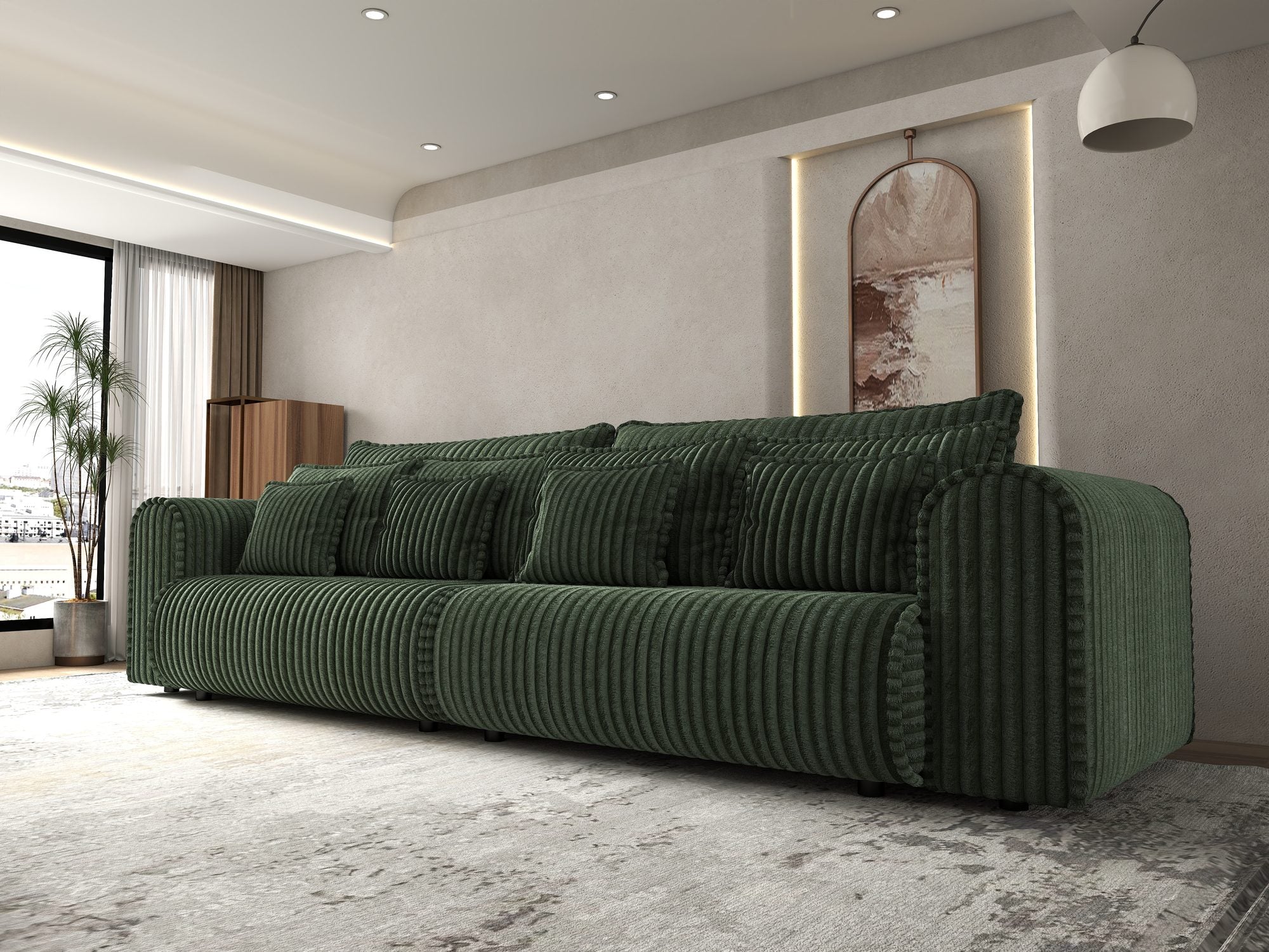 Canapea extensibilă dumonde cu ladă de depozitare si sezut confortabil din spuma high-density, Monaco Tilia Verde 300x130 cm