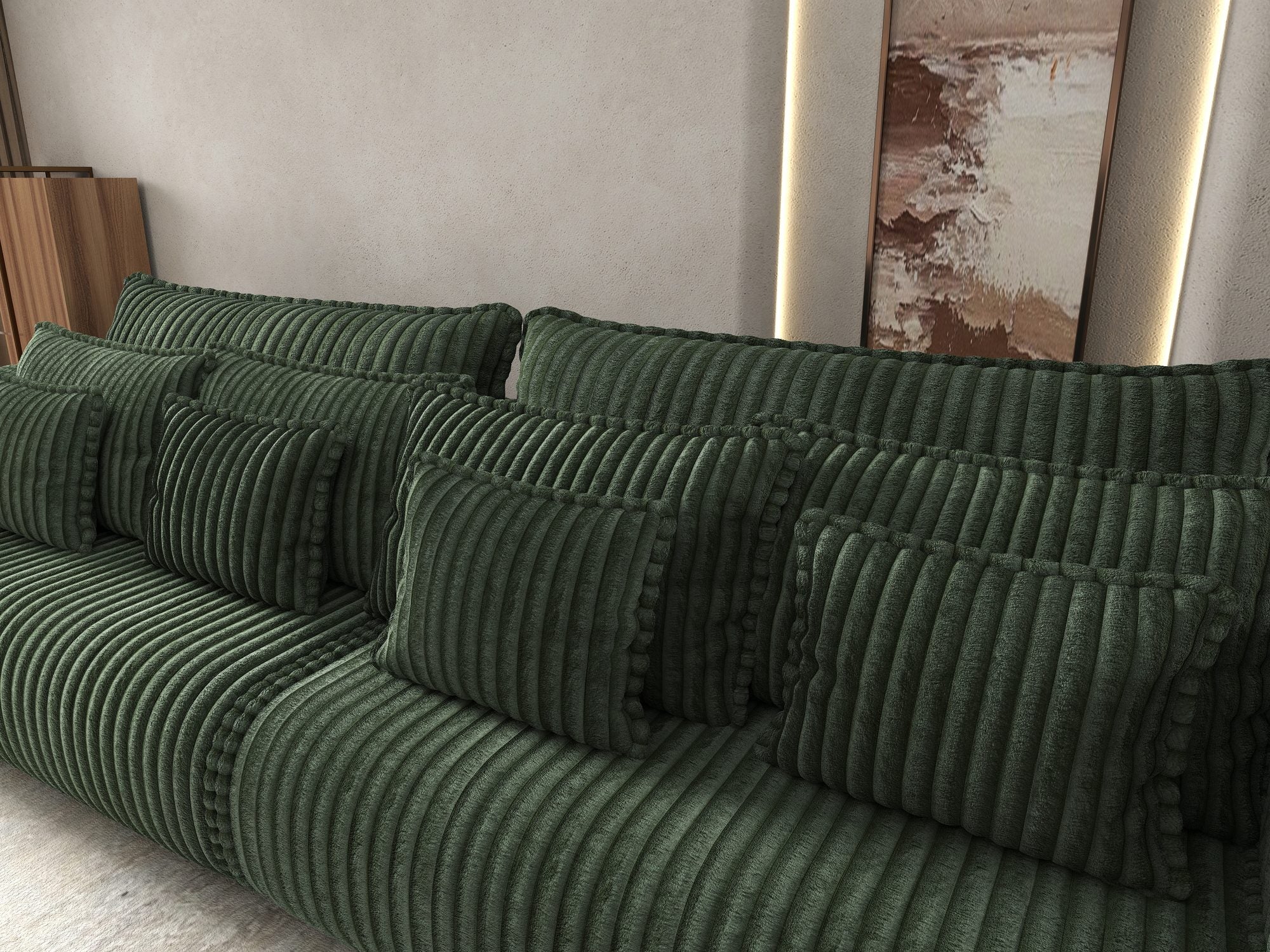 Canapea extensibilă dumonde cu ladă de depozitare si sezut confortabil din spuma high-density, Monaco Tilia Verde 300x130 cm