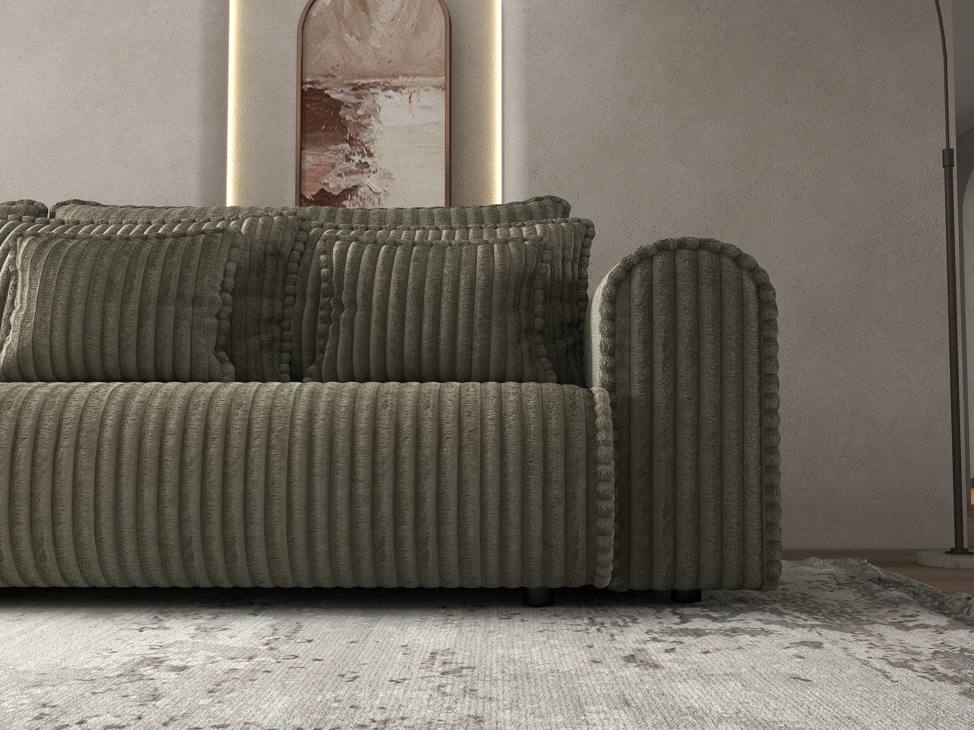 Canapea extensibilă dumonde cu ladă de depozitare si sezut confortabil din spuma high-density, Monaco Tilia Verde Olive 300x130 cm