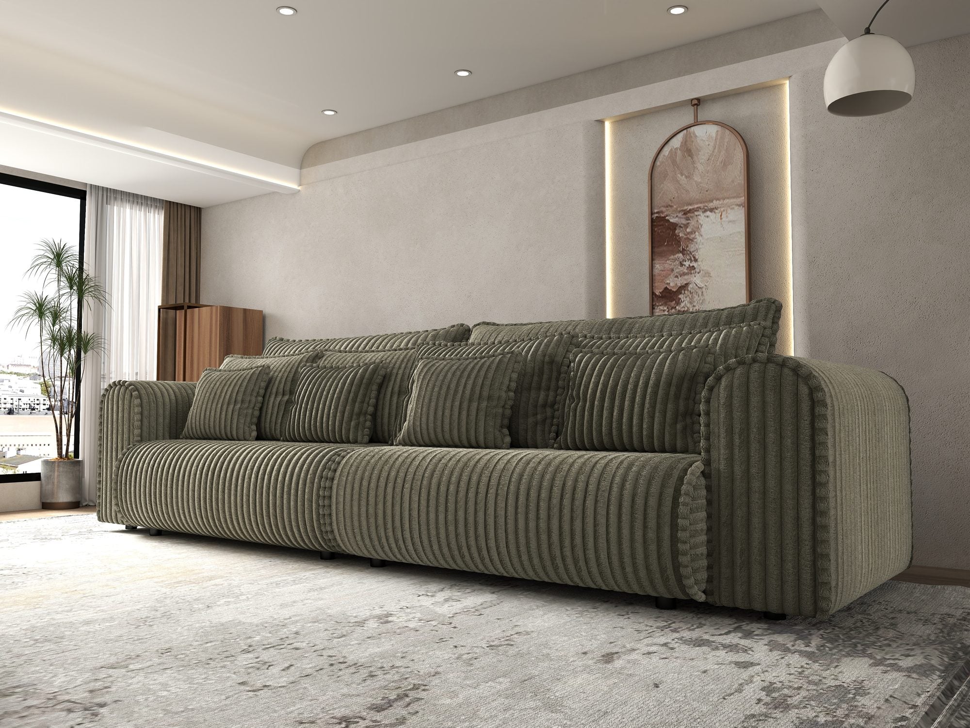 Canapea extensibilă dumonde cu ladă de depozitare si sezut confortabil din spuma high-density, Monaco Tilia Verde Olive 300x130 cm