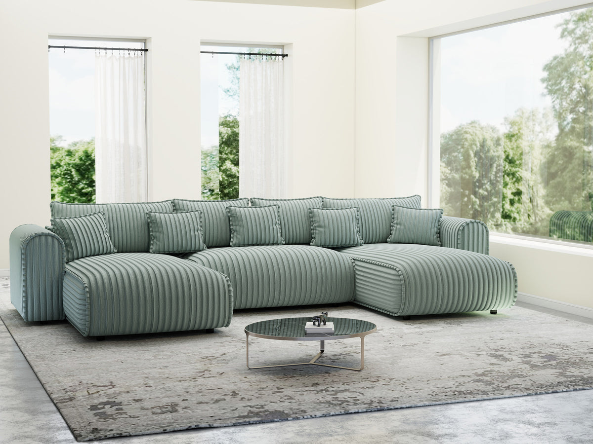 Colțar extensibil dumonde în formă de U cu ladă de depozitare Monaco U Ambience Sage 390x190 cm — imagine 2