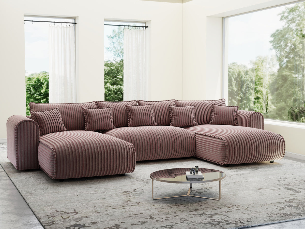 Colțar extensibil dumonde în formă de U cu ladă de depozitare Monaco U Tilia Roz 390x190 cm — imagine 9