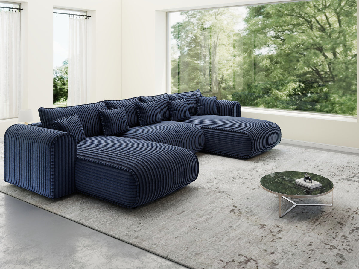 Colțar extensibil dumonde în formă de U cu ladă de depozitare Monaco U Tilia Albastru 390x190 cm — imagine 10