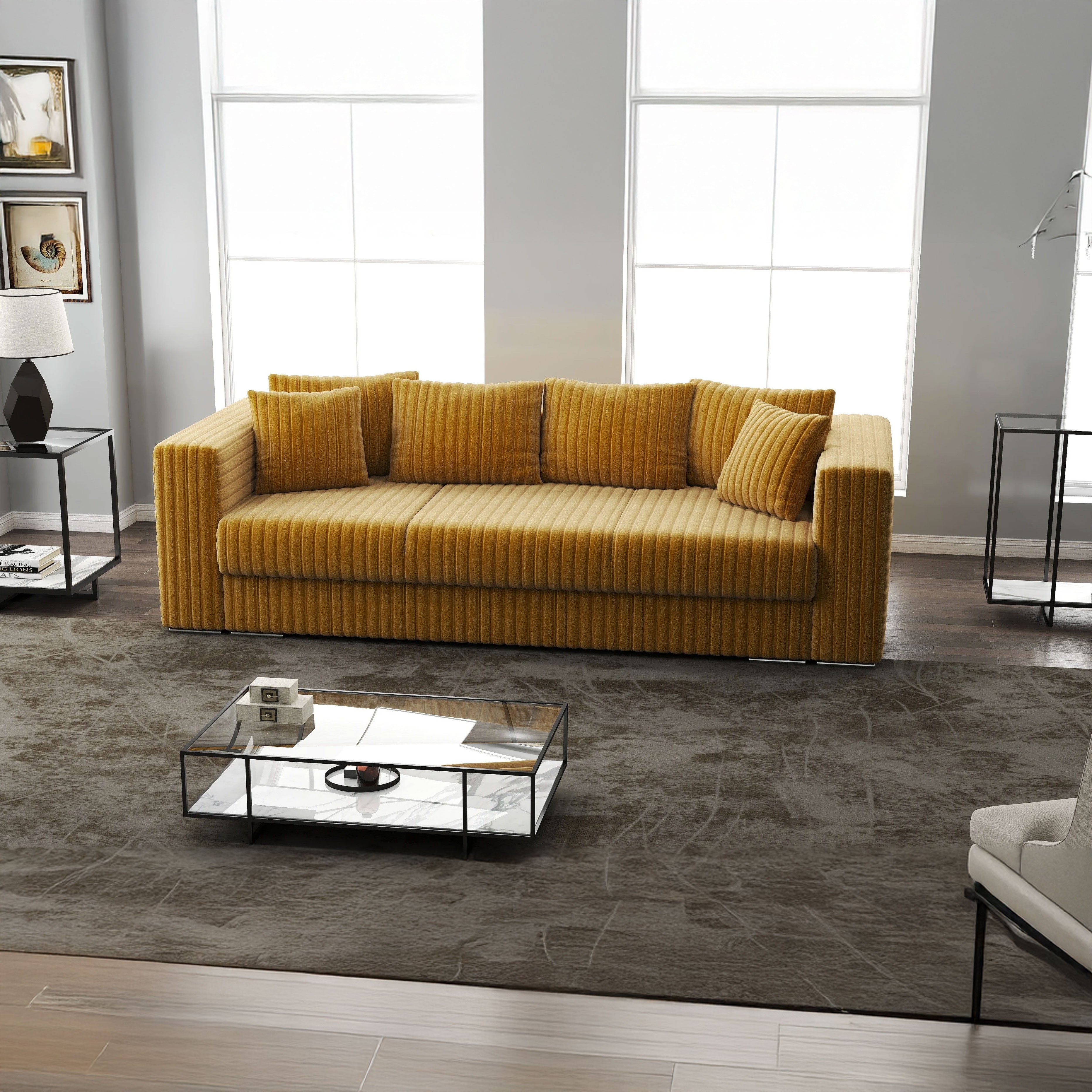 Canapea extensibilă dumonde cu ladă de depozitare si sezut confortabil din spuma HR, Gloria Ambience Mustar 240x100 cm Fabrica