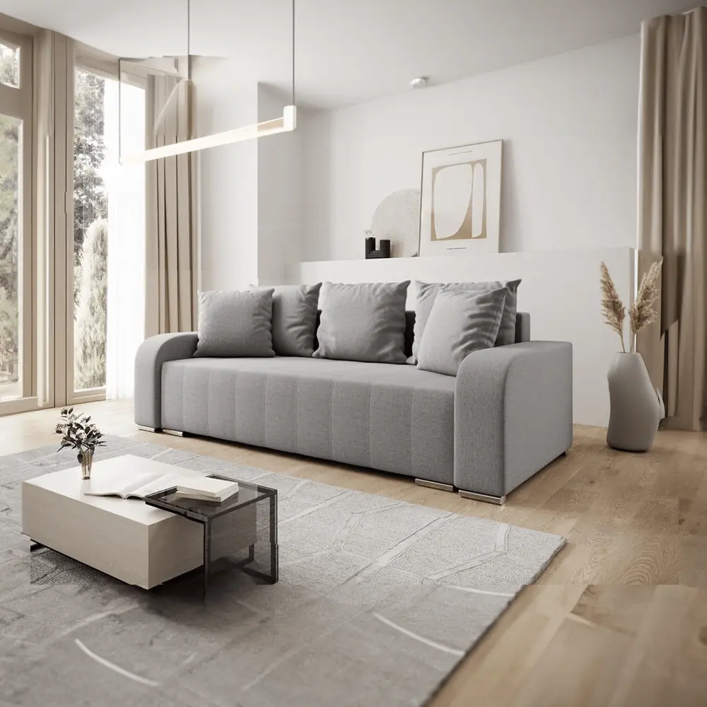 Canapea extensibilă cu ladă de depozitare si sezut confortabil din spuma HR, Sofia Enjoy Silver240x100 cm Fabrica