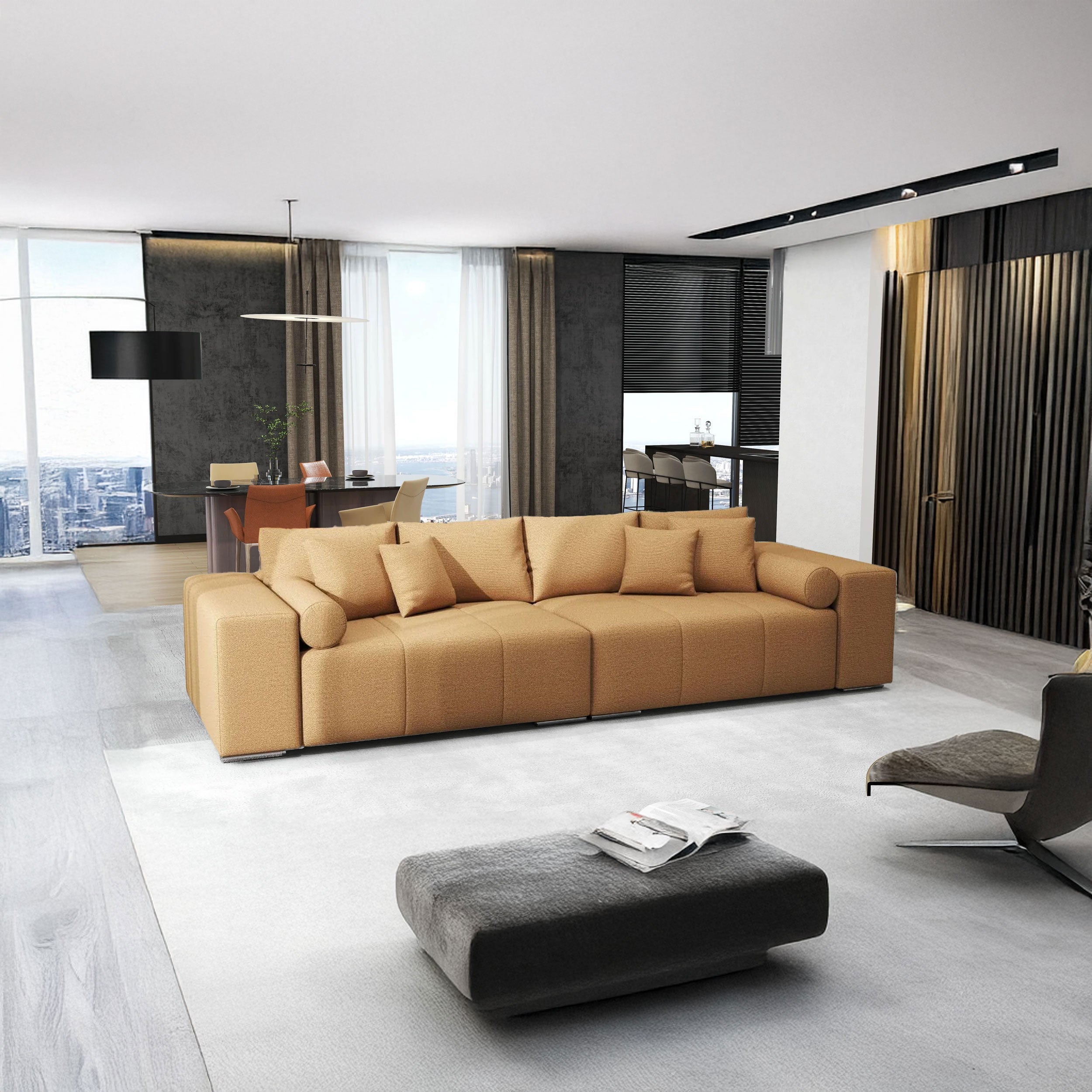 Canapea extensibilă dumonde cu ladă de depozitare si sezut confortabil din spuma HR, Marbela Enjoy Mango XXL 295x100 cm fabrica