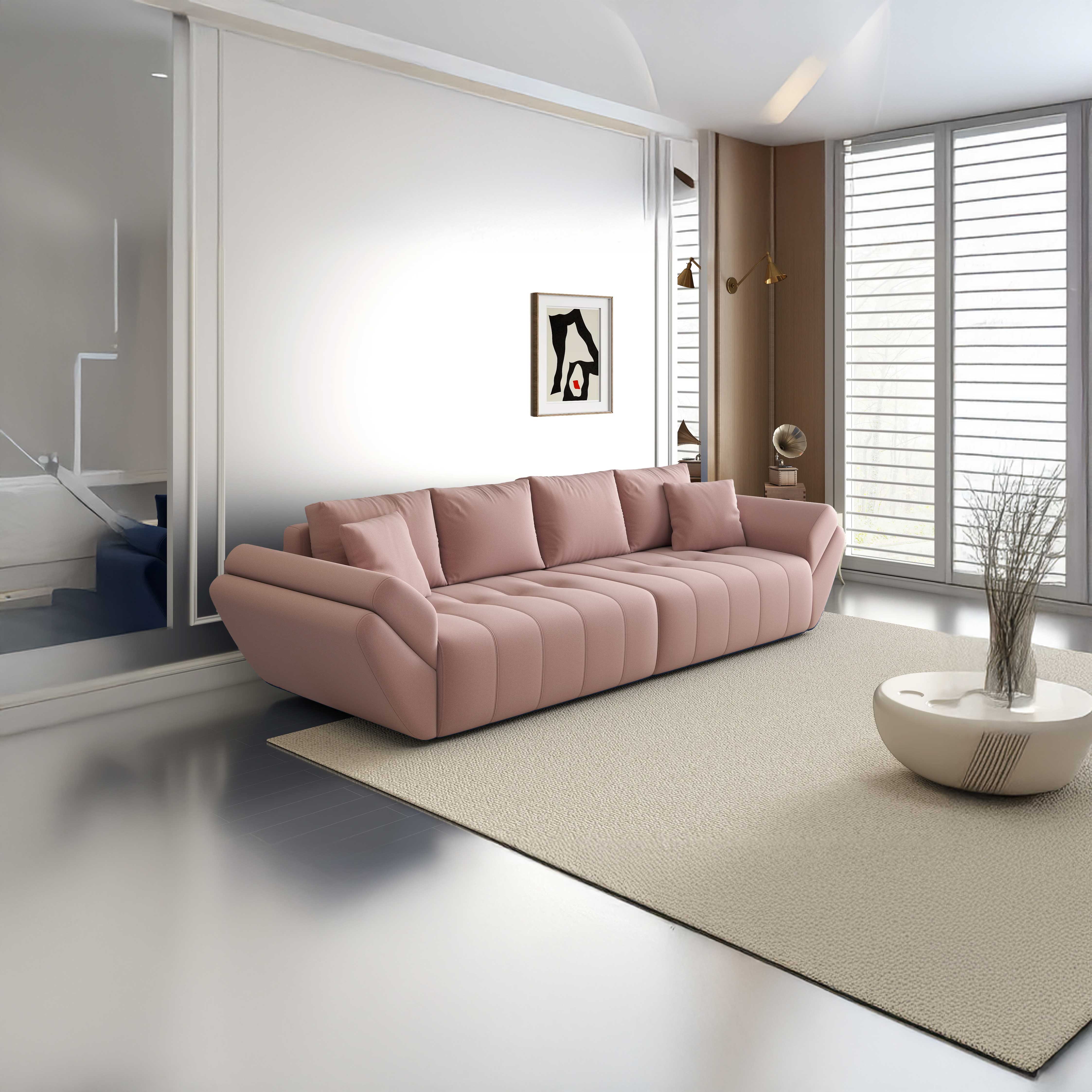 Canapea extensibilă dumonde cu ladă de depozitare si sezut confortabil din spuma HR, Berlin Royal Pink 300x100 cm Fabrica