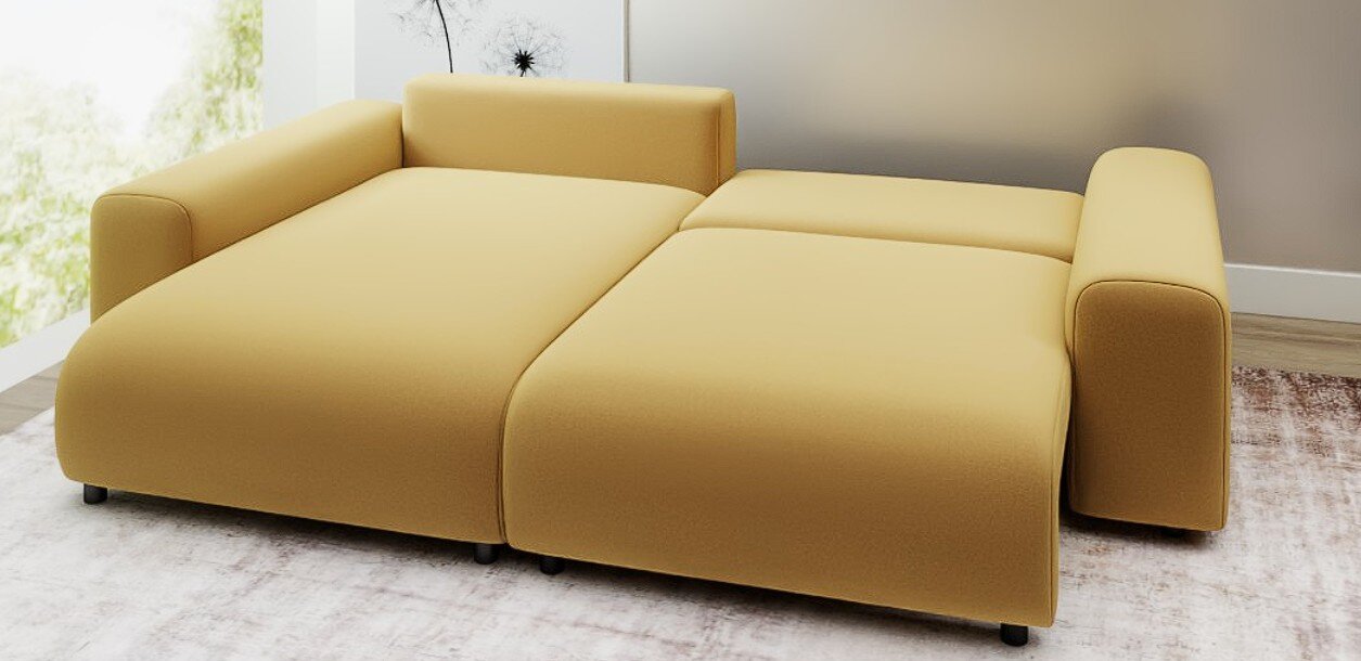 Colțar extensibil dumonde cu ladă de depozitare și șezut confortabil din spumă HR, Luma Royal Mustar 255x168 cm