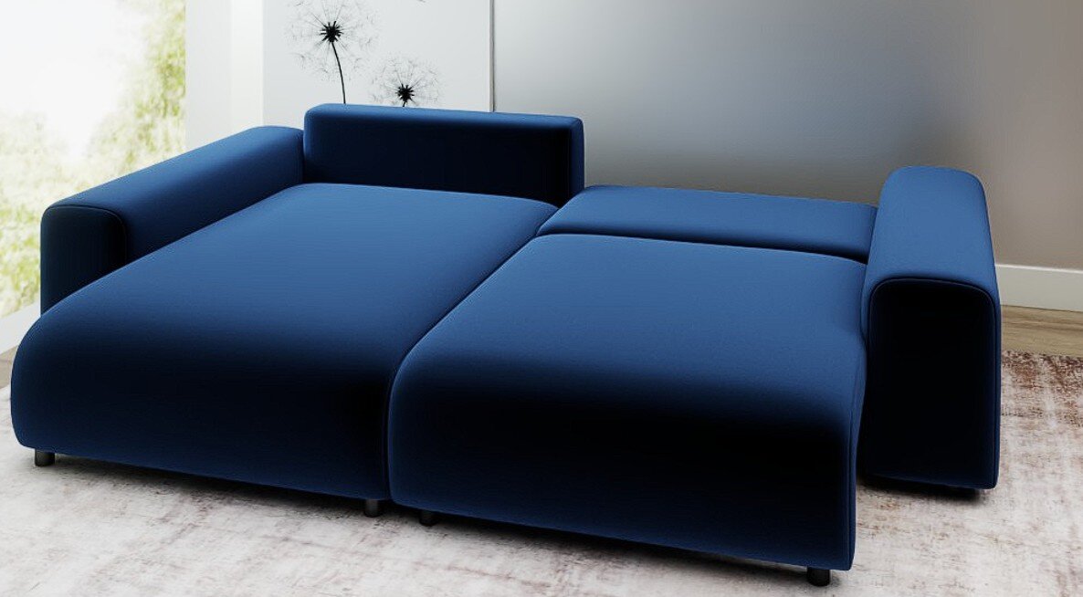 Colțar extensibil dumonde cu ladă de depozitare și șezut confortabil din spumă HR, Luma Royal Albastru Navy 255x168 cm