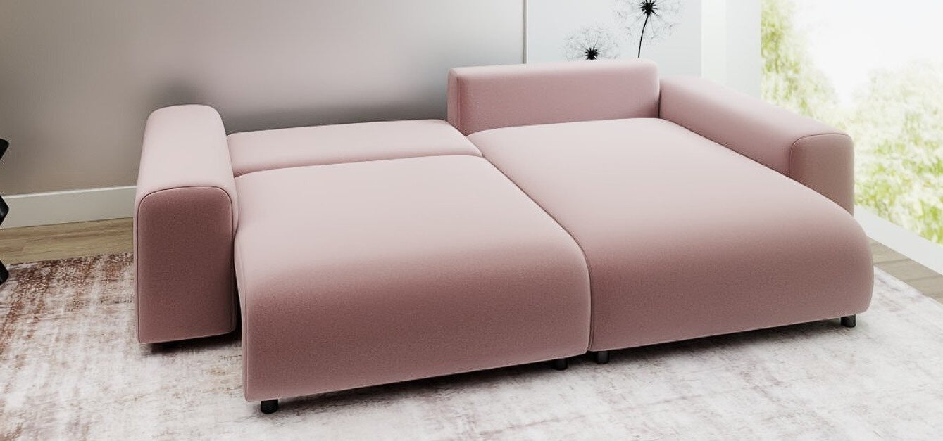 Colțar extensibil dumonde cu ladă de depozitare și șezut confortabil din spumă HR, Luma Royal Roz 255x168 cm II