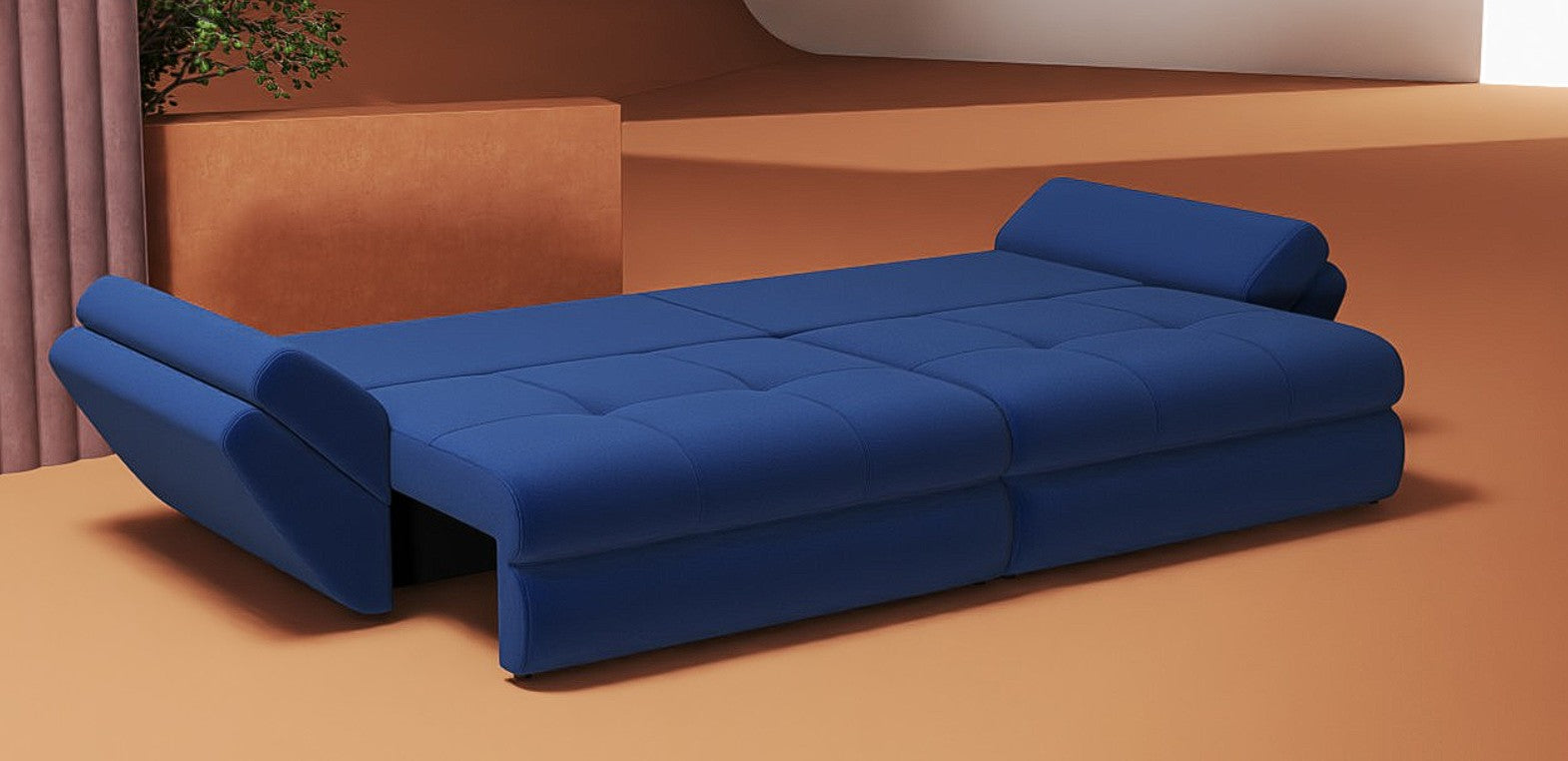 Canapea extensibilă dumonde cu ladă de depozitare si sezut confortabil din spuma HR, Loana Royal Albastru 300x100 cm Fabrica