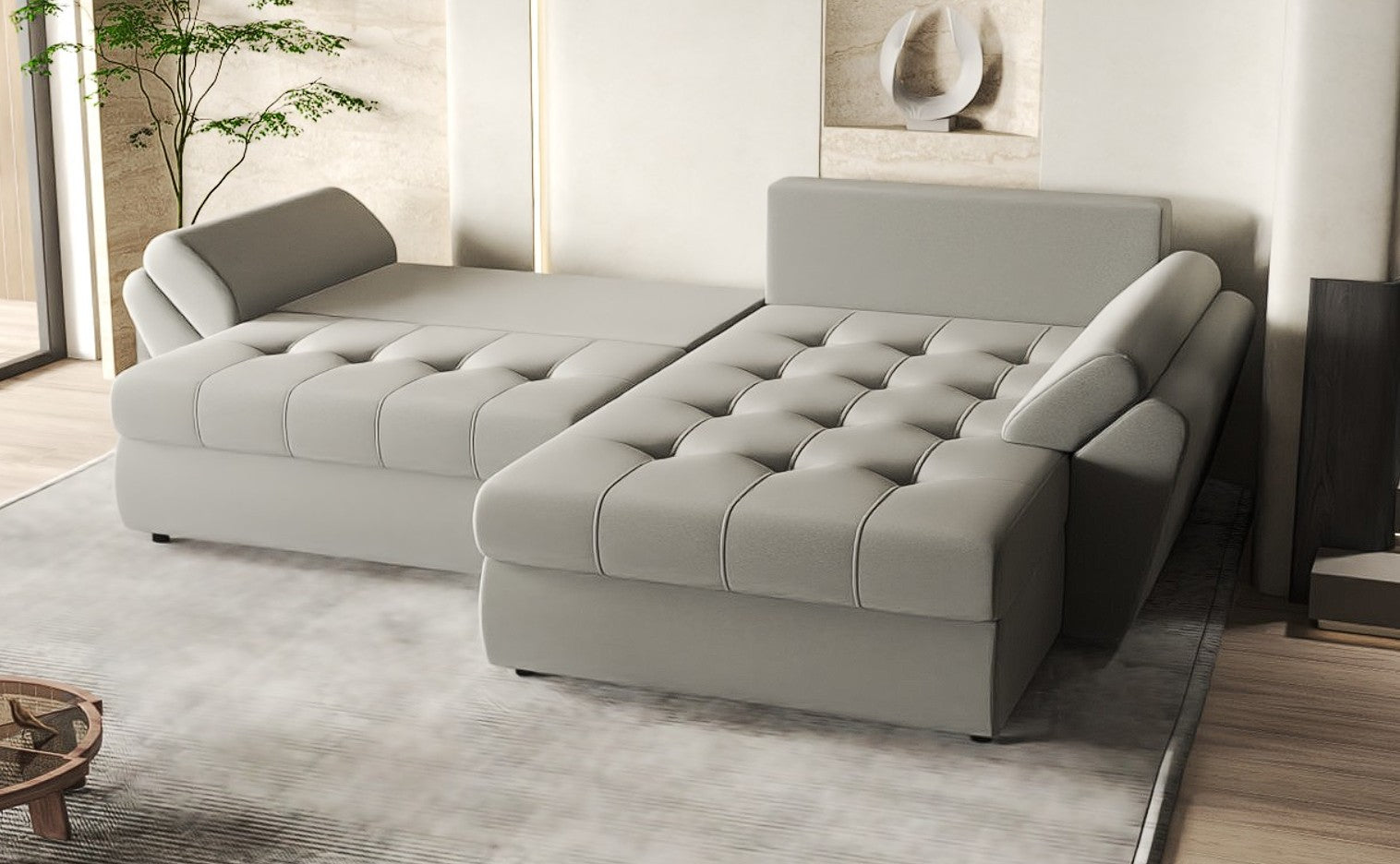 Colțar extensibil dumonde cu ladă de depozitare si sezut confortabil din spuma HR, Loana Royal Grey II 270x185 cm Fabrica