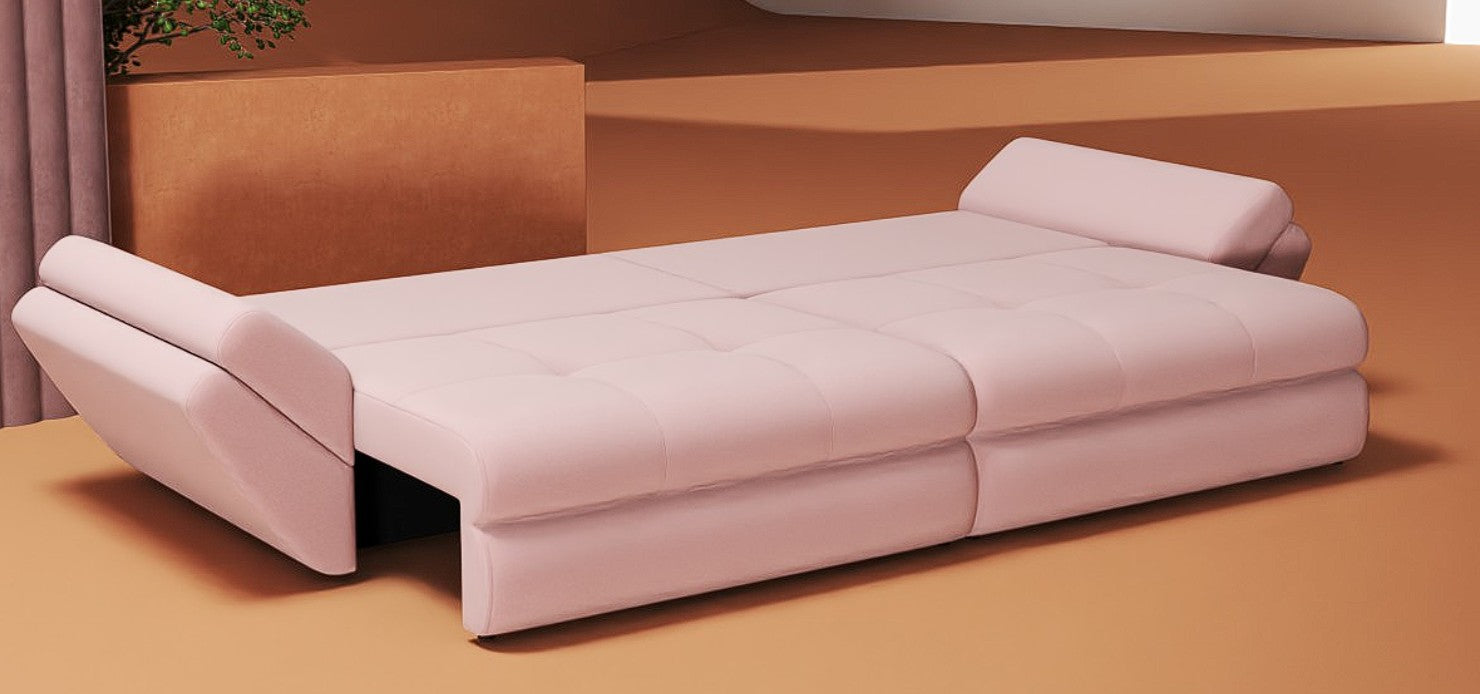 Canapea extensibilă dumonde cu ladă de depozitare si sezut confortabil din spuma HR, Loana Royal Roz 300x100 cm Fabrica