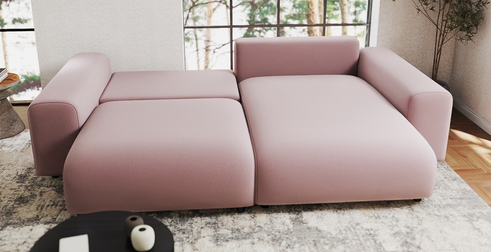 Colțar extensibil dumonde cu ladă de depozitare si sezut confortabil din spuma HR, Sarina Royal Roz 255x168 cm II