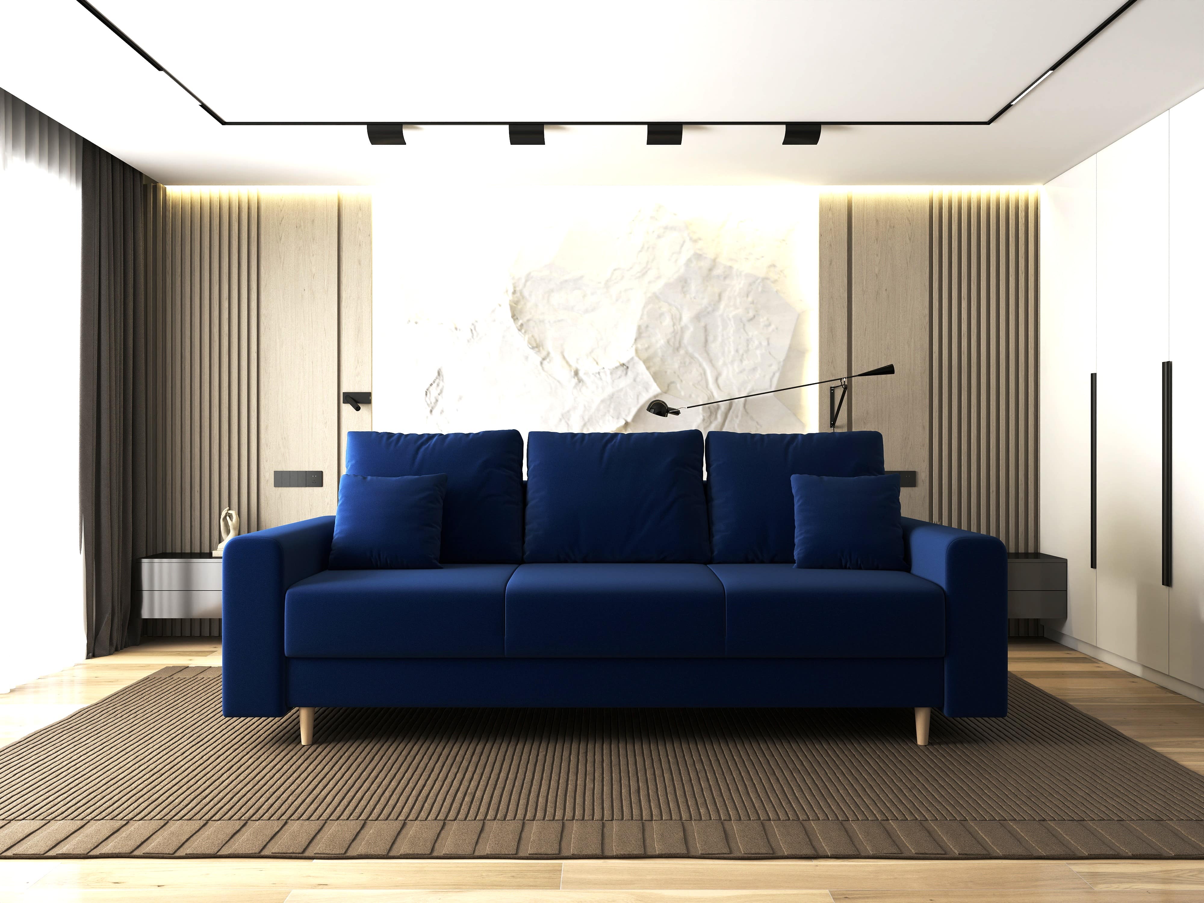 Canapea extensibilă dumonde cu ladă de depozitare si sezut confortabil din spuma HR, Kronos Royal Albastru 210x100 cm fabrica