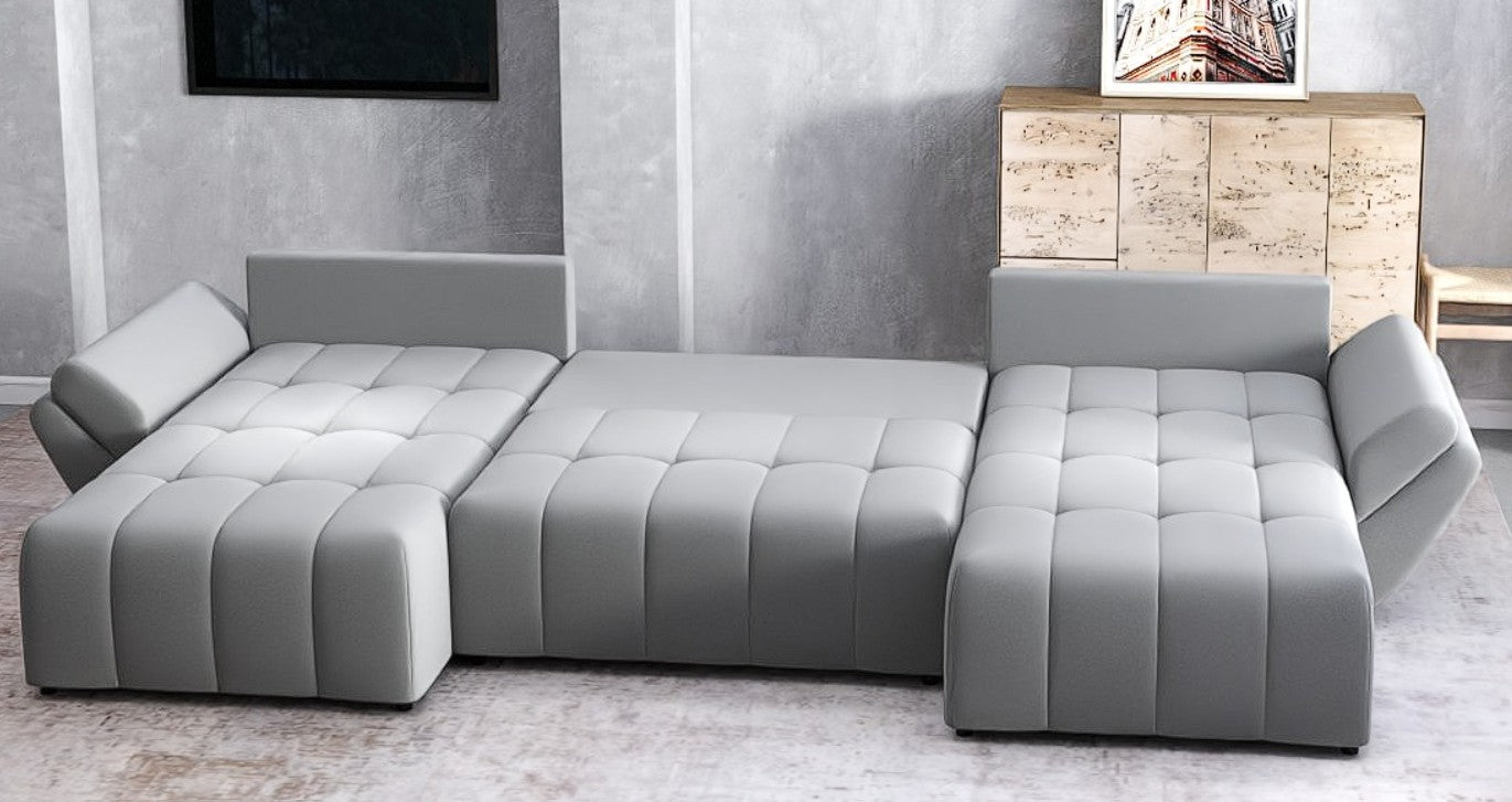 Colțar extensibil dumonde cu ladă de depozitare si sezut confortabil din spuma HR, Berlin U Royal Grey 380x180 cm Fabrica