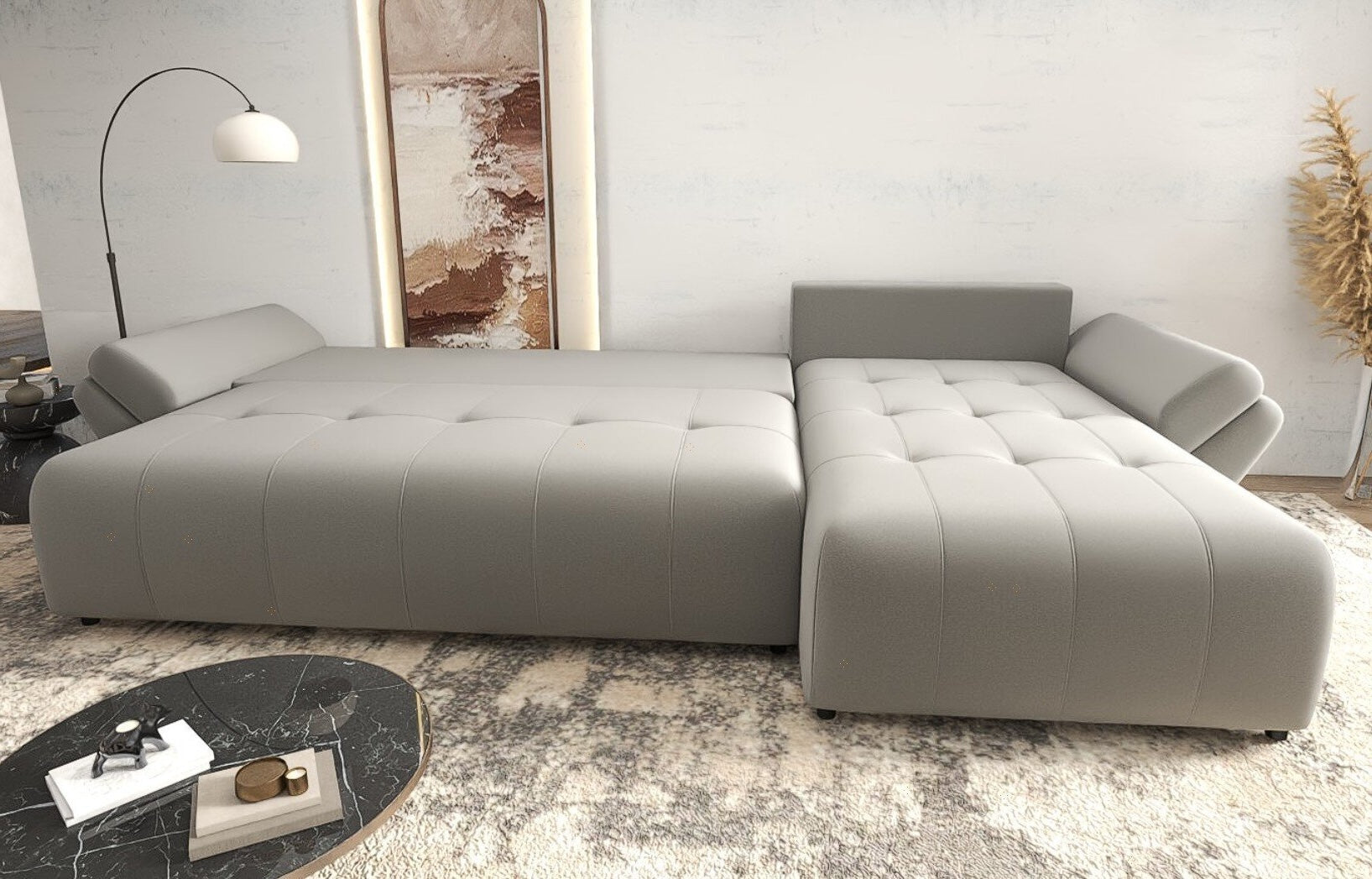 Colțar extensibil dumonde cu ladă de depozitare si sezut confortabil din spuma HR, Berlin XL Royal Gri 350x185 cm II