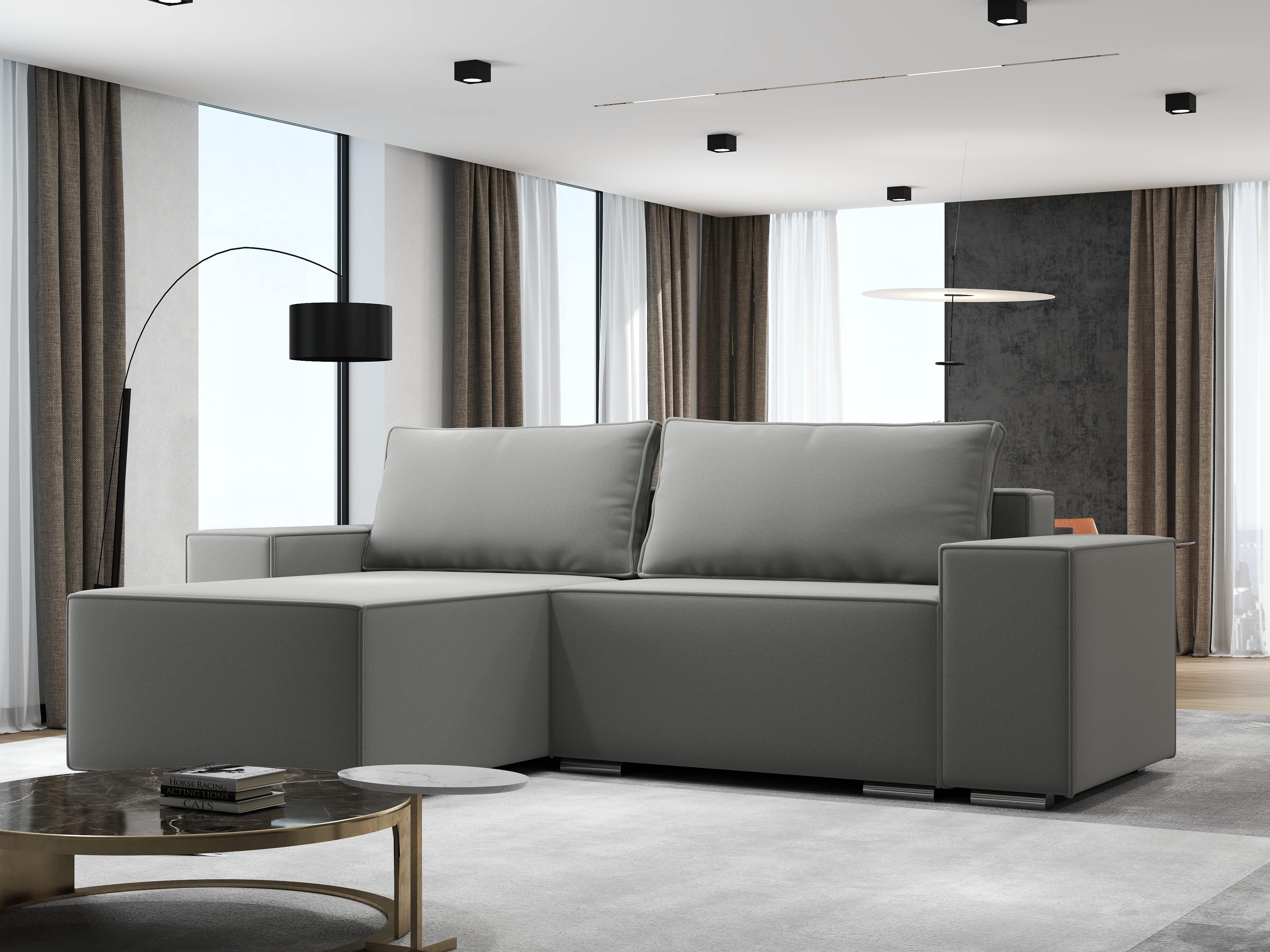 Colțar extensibil dumonde cu ladă de depozitare si sezut confortabil din spuma HR, Dream Royal Gri 290x185 cm Fabrica