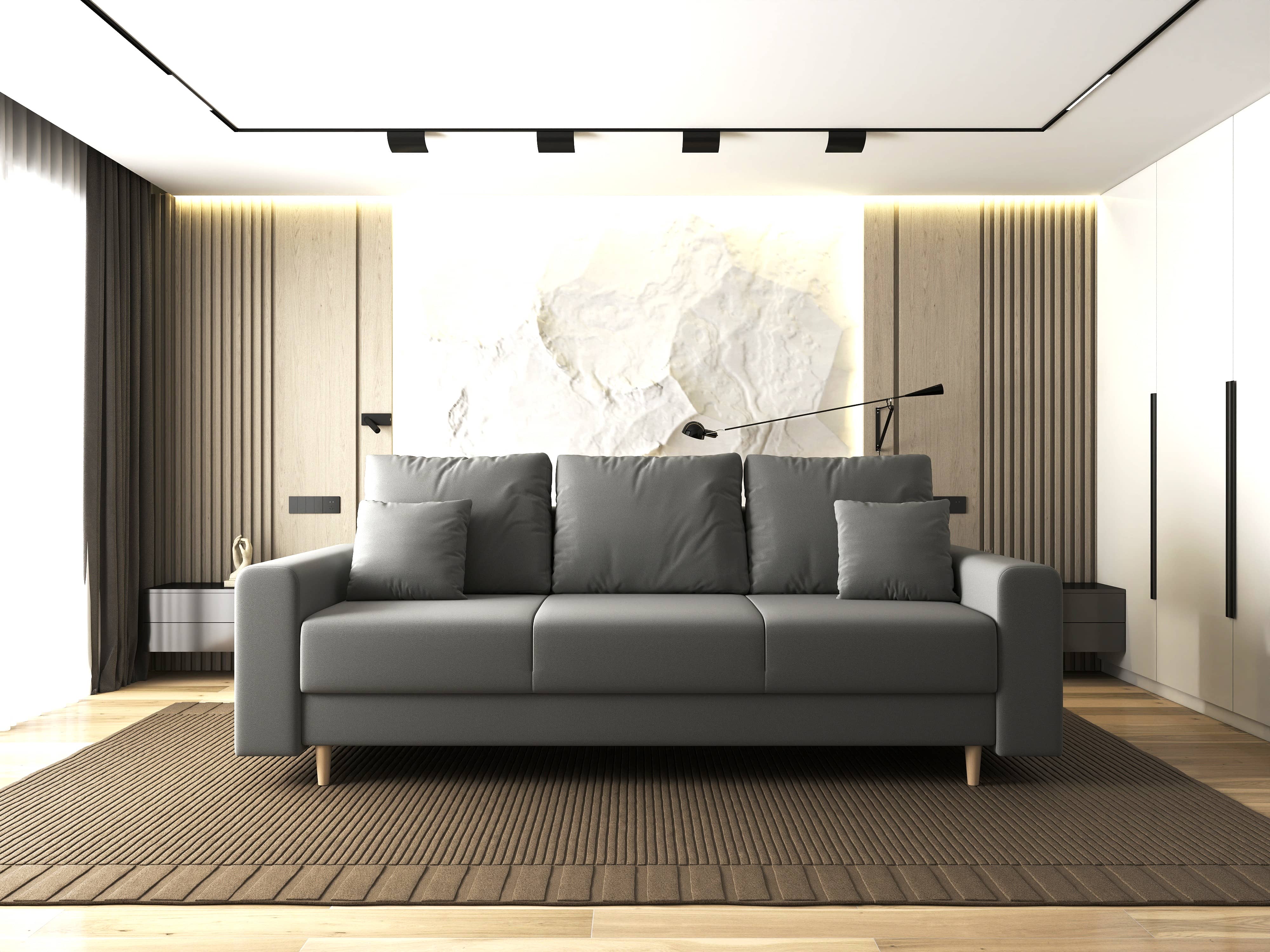 Canapea extensibilă dumonde cu ladă de depozitare si sezut confortabil din spuma HR, Kronos Royal Gri 210x100 cm fabrica