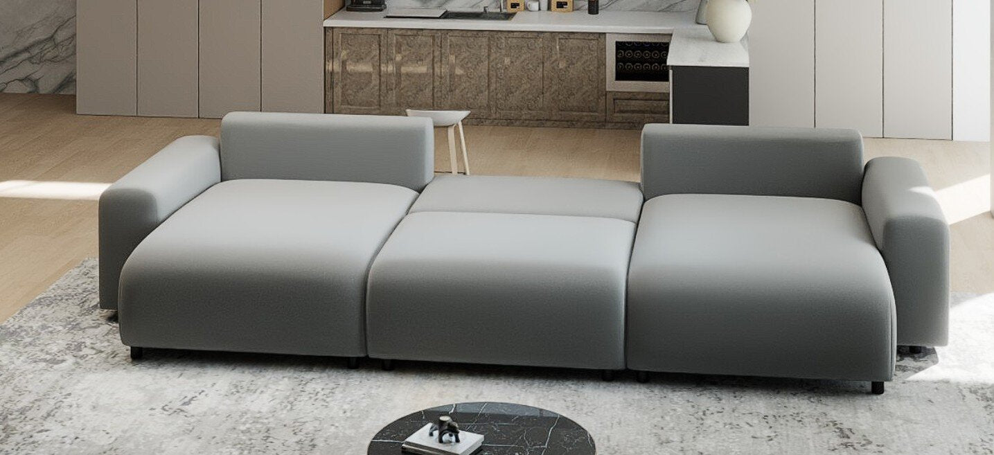 Colțar extensibil dumonde cu ladă de depozitare si sezut confortabil din spuma HR, Luma U Royal Gri 336x140 cm