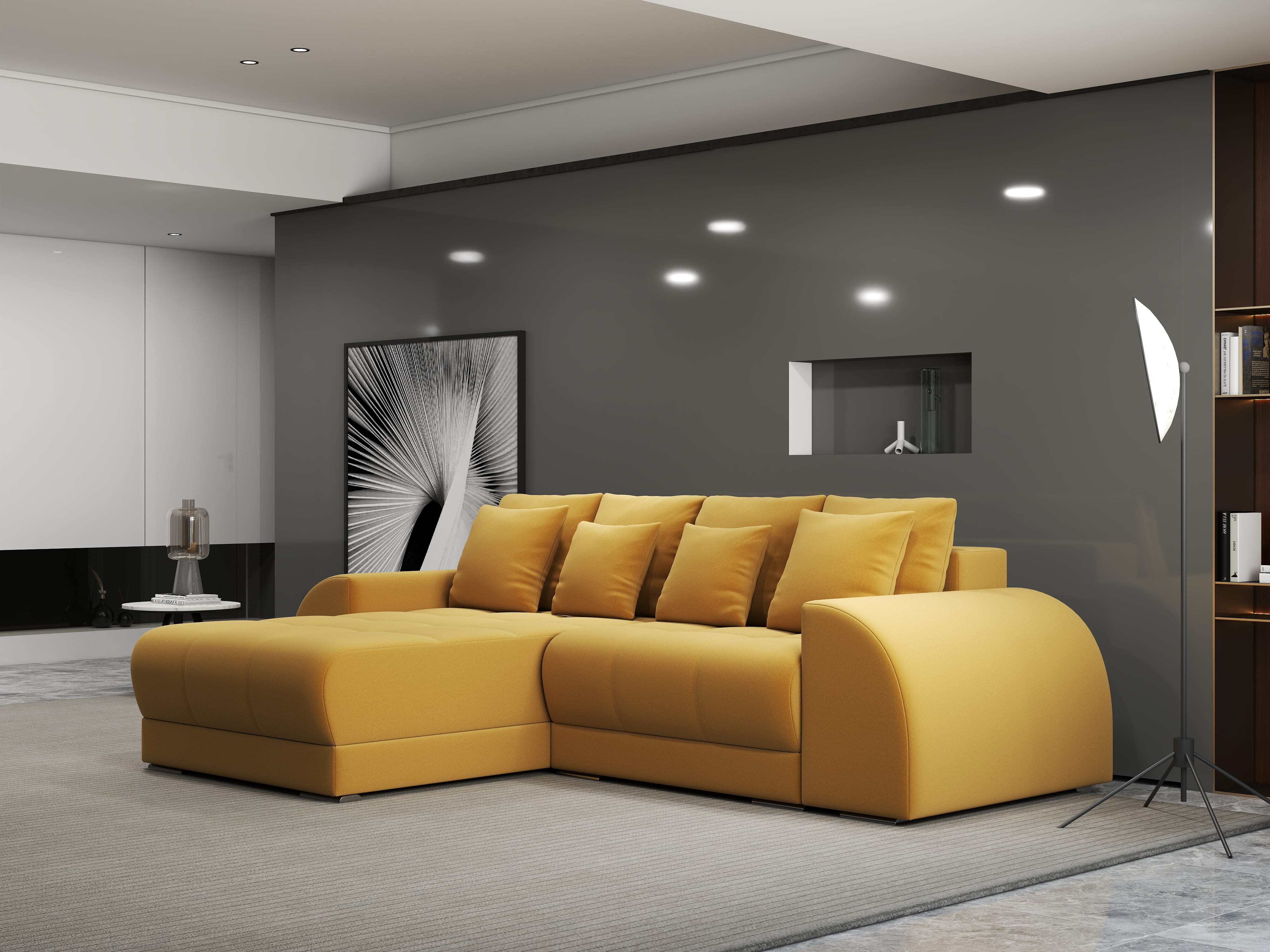 Colțar extensibil dumonde cu ladă de depozitare si sezut confortabil din spuma HR, Verona Royal Mustar 290x185 cm Fabrica