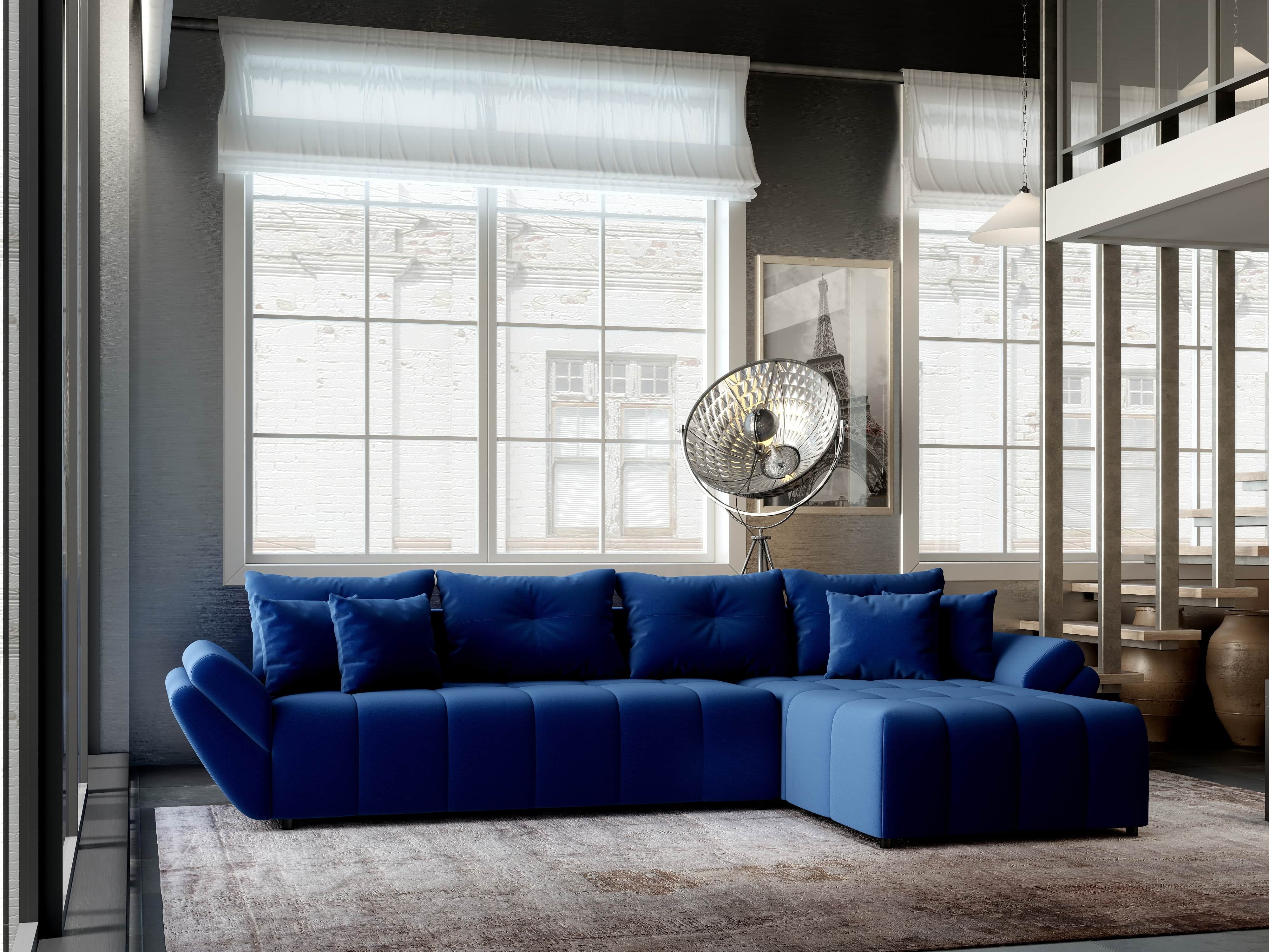 Colțar extensibil dumonde cu ladă de depozitare si sezut confortabil din spuma HR, Berlin XL Royal Albastru 350x185 cm II Fabrica