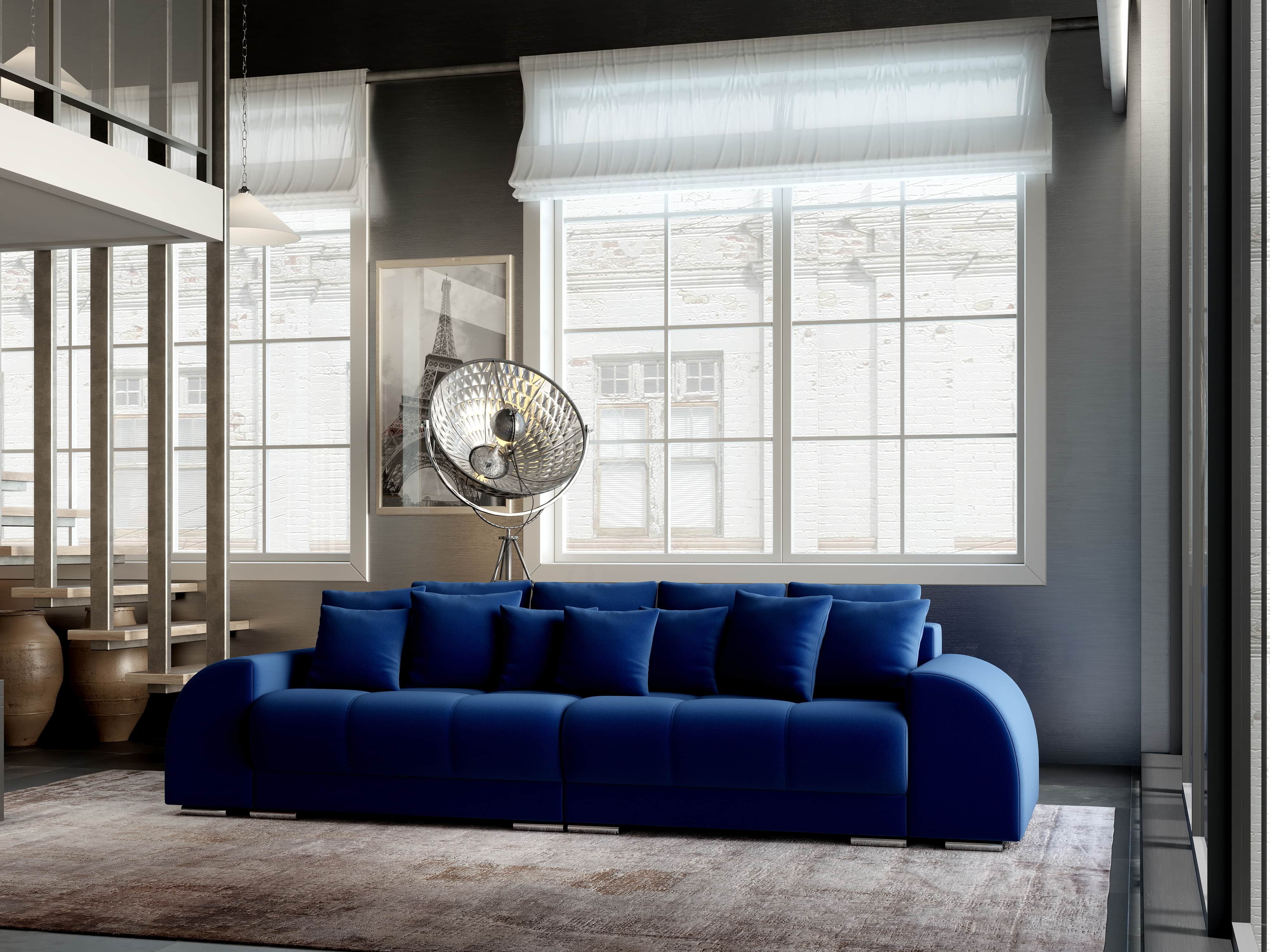 Canapea extensibilă dumonde cu 2 lăzi de depozitare si sezut confortabil din spuma HR, Verona Royal Blue 310x100 cm Fabrica