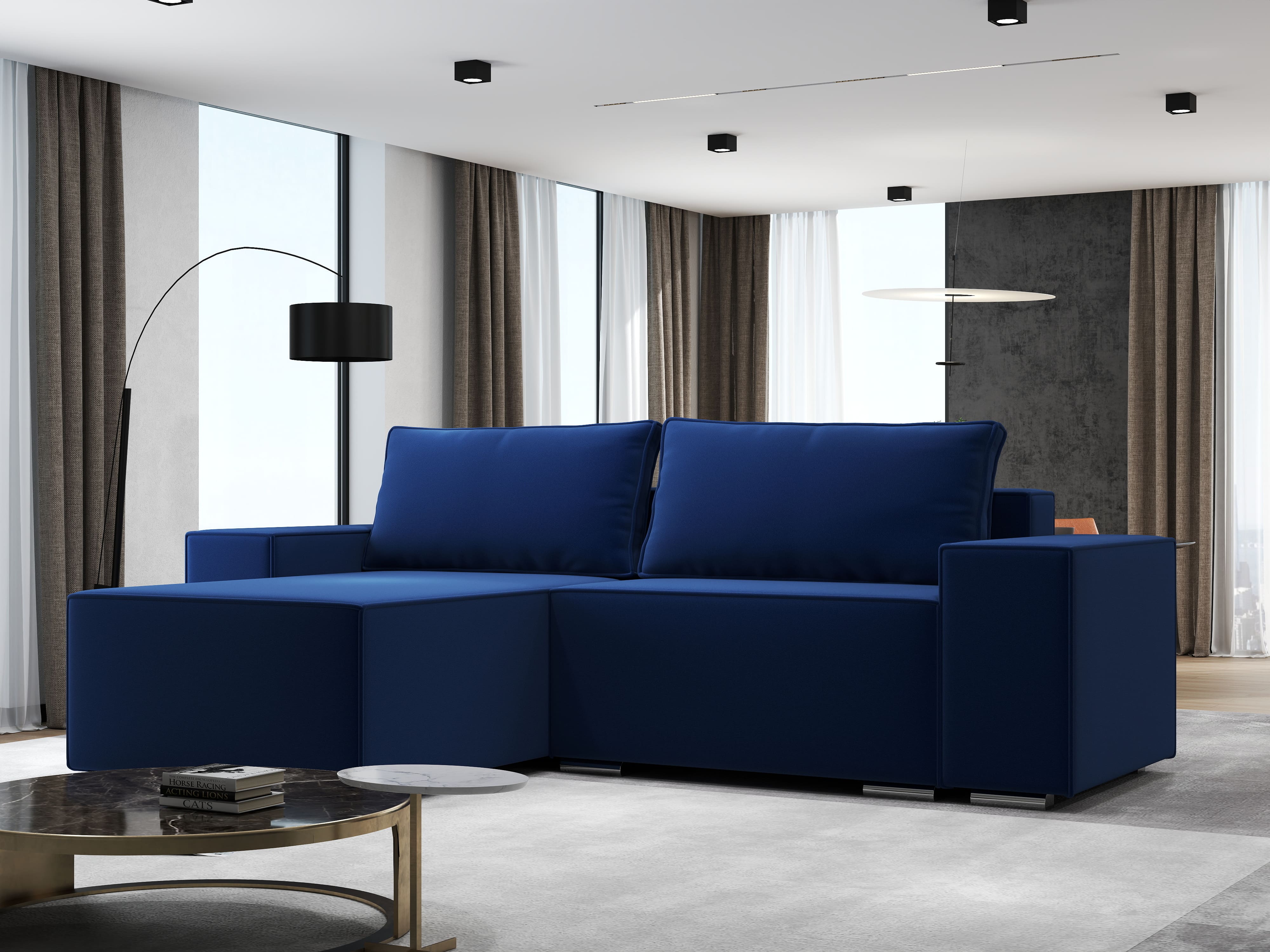 Colțar extensibil dumonde cu ladă de depozitare si sezut confortabil din spuma HR, Dream Royal Albastru 290x185 cm Fabrica