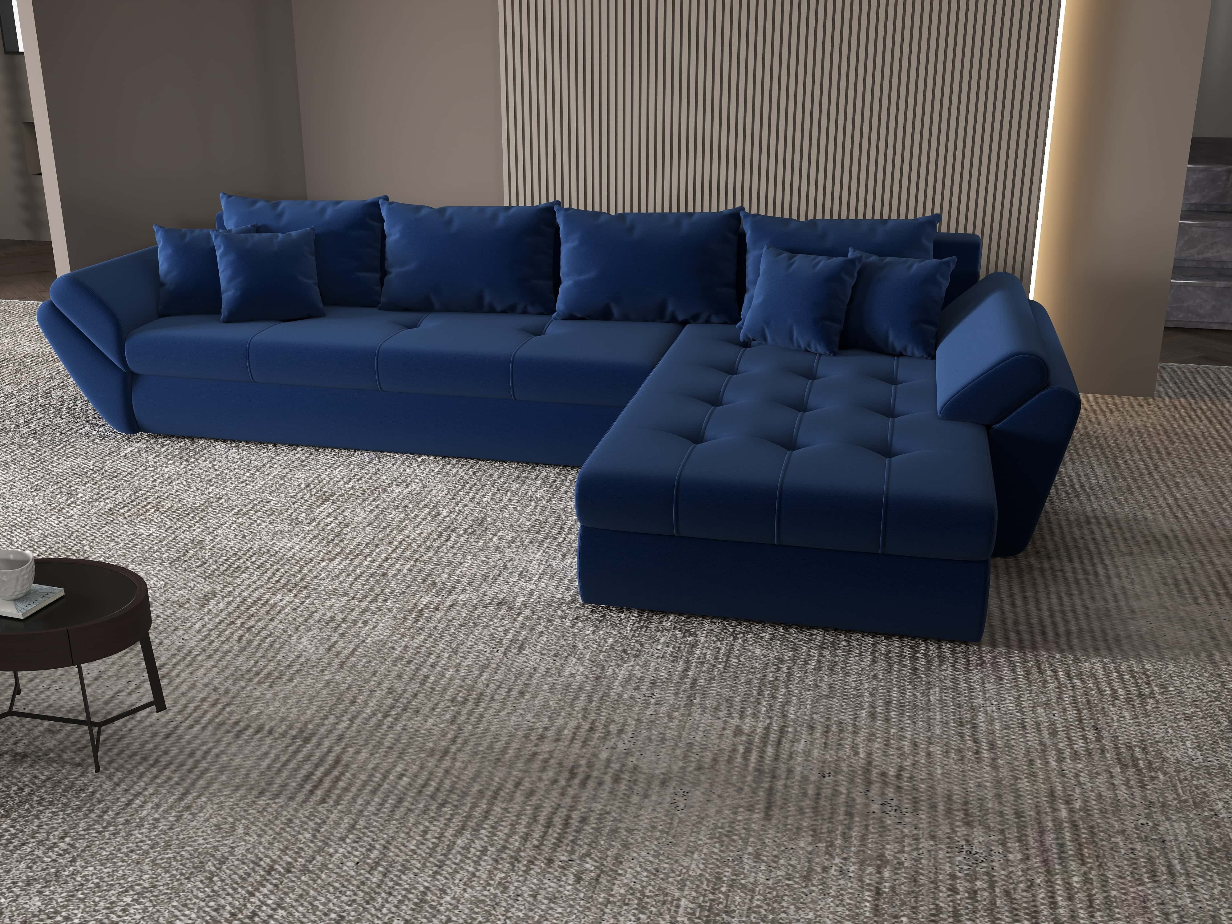 Colțar extensibil dumonde cu ladă de depozitare si sezut confortabil din spuma HR, Loana XL Royal Albastru II 335x185 cm Fabrica