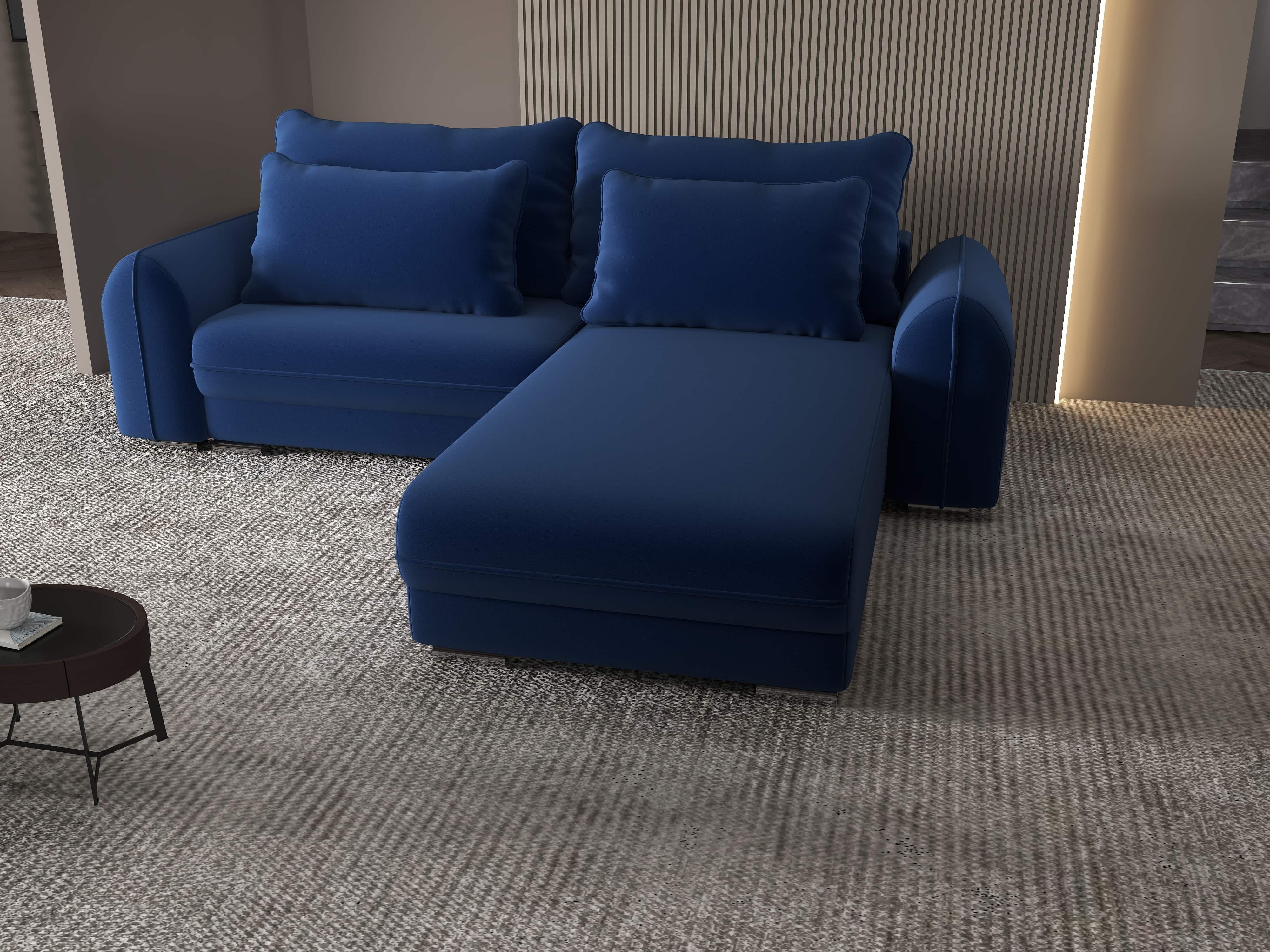 Colțar extensibil dumonde cu ladă de depozitare si sezut confortabil din spuma HR, Denver Royal Albastru 275x185 cm II Fabrica