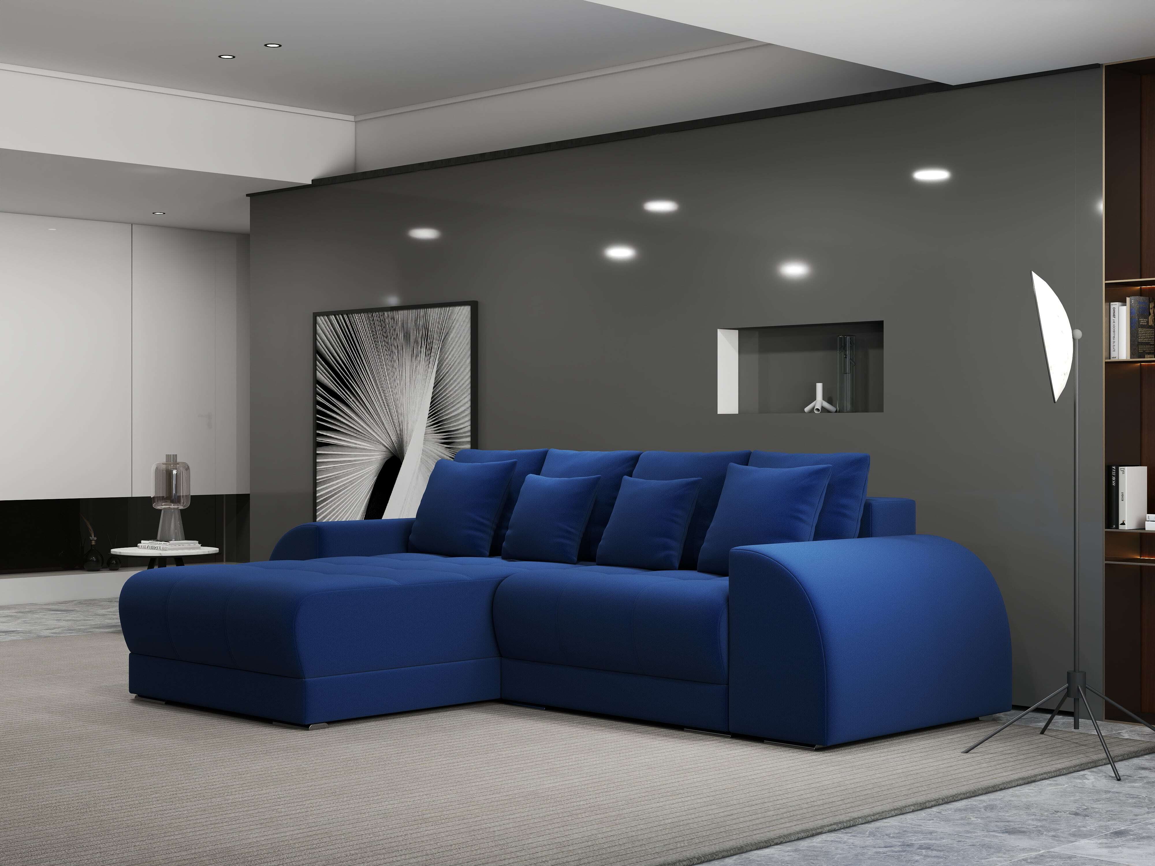 Colțar extensibil dumonde cu ladă de depozitare si sezut confortabil din spuma HR, Verona Royal Albastru 290x185 cm Fabrica