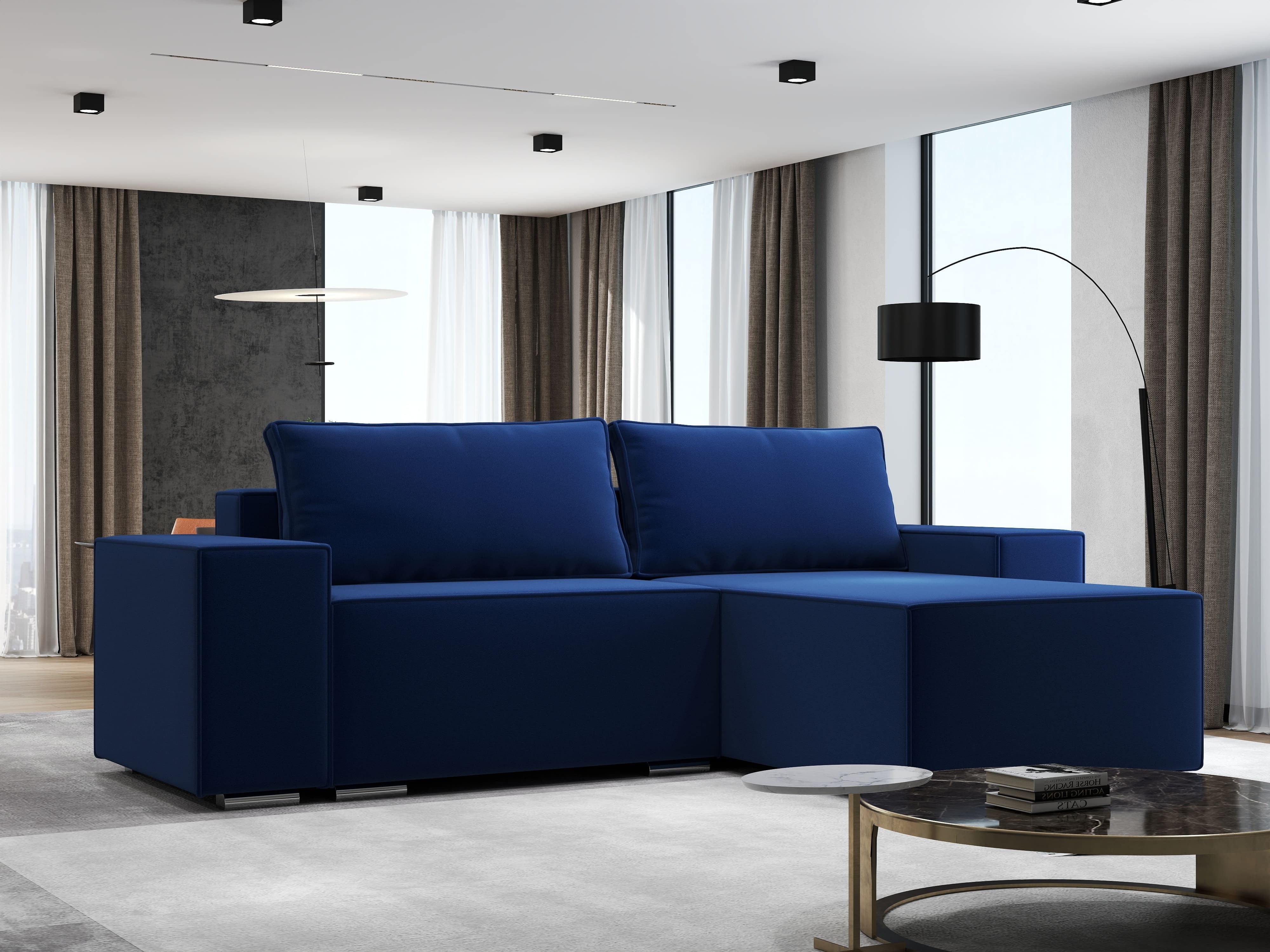 Colțar extensibil dumonde cu ladă de depozitare si sezut confortabil din spuma HR, Dream Royal Albastru 290x185 cm II Fabrica