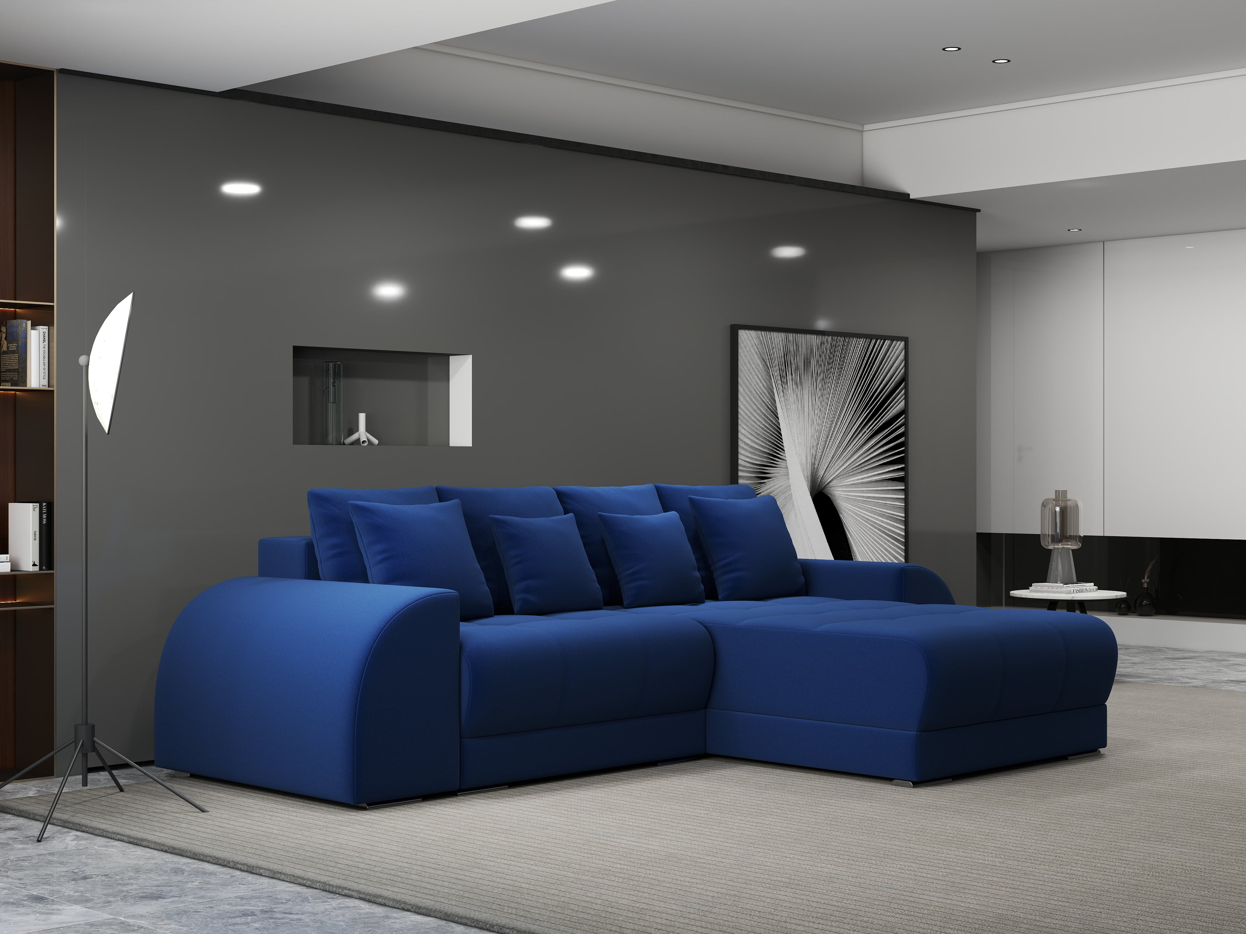 Colțar extensibil dumonde cu ladă de depozitare si sezut confortabil din spuma HR, Verona Royal Albastru II 290x185 cm Fabrica