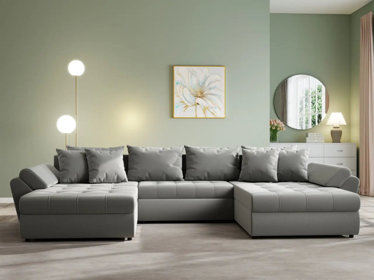 Colțar extensibil dumonde cu ladă de depozitare si sezut confortabil din spuma HR, Loana U Royal Grey 355x185 cm Fabrica