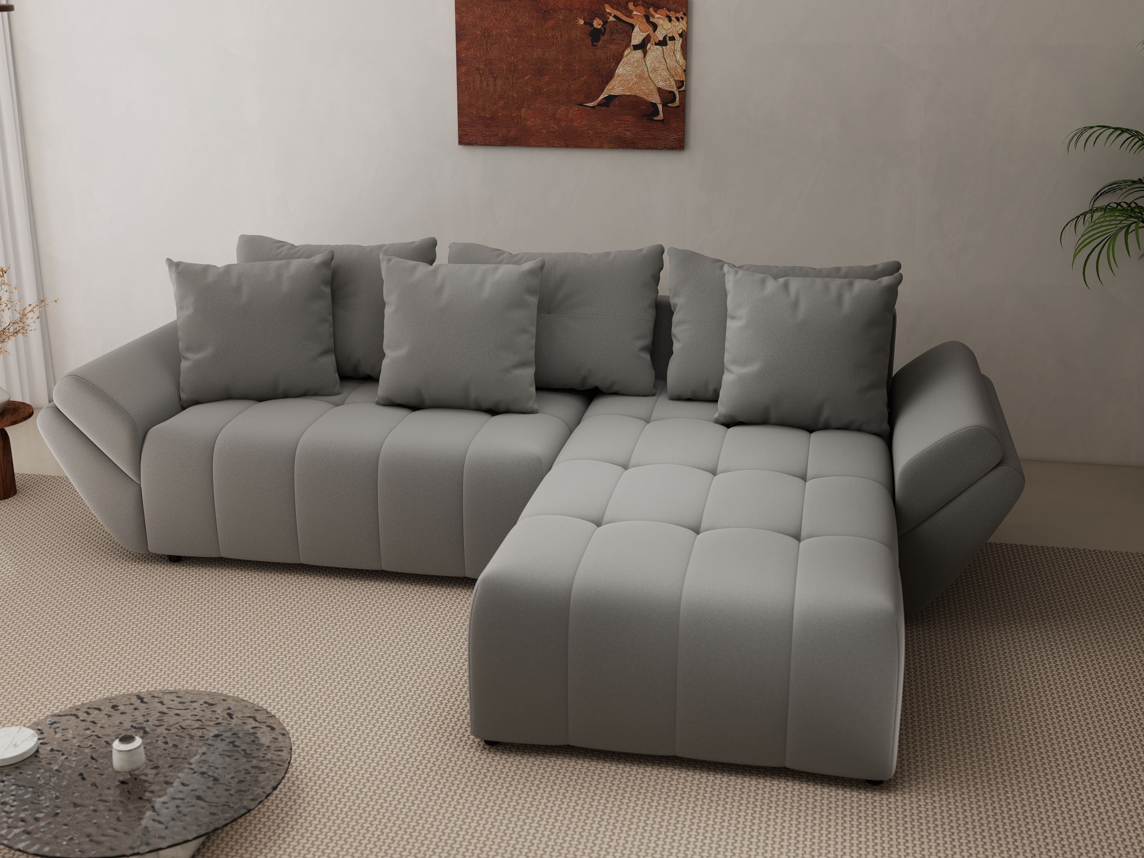 Colțar extensibil dumonde cu ladă de depozitare si sezut confortabil din spuma HR, Berlin Royal Gri 280x185 cm II Fabrica