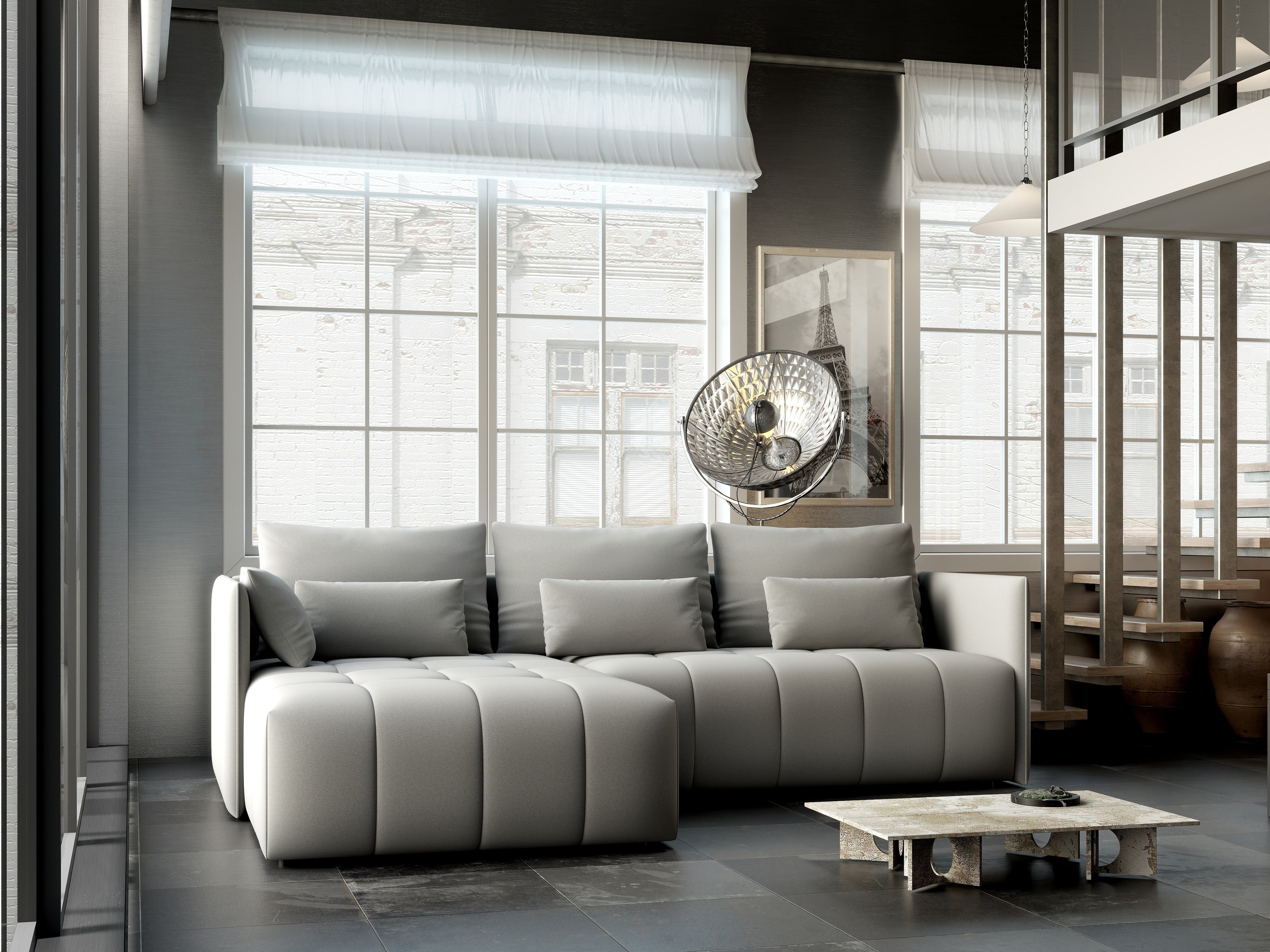 Colțar extensibil dumonde cu ladă de depozitare si sezut confortabil din spuma HR, Malta Royal Grey 235x185 cm Fabrica