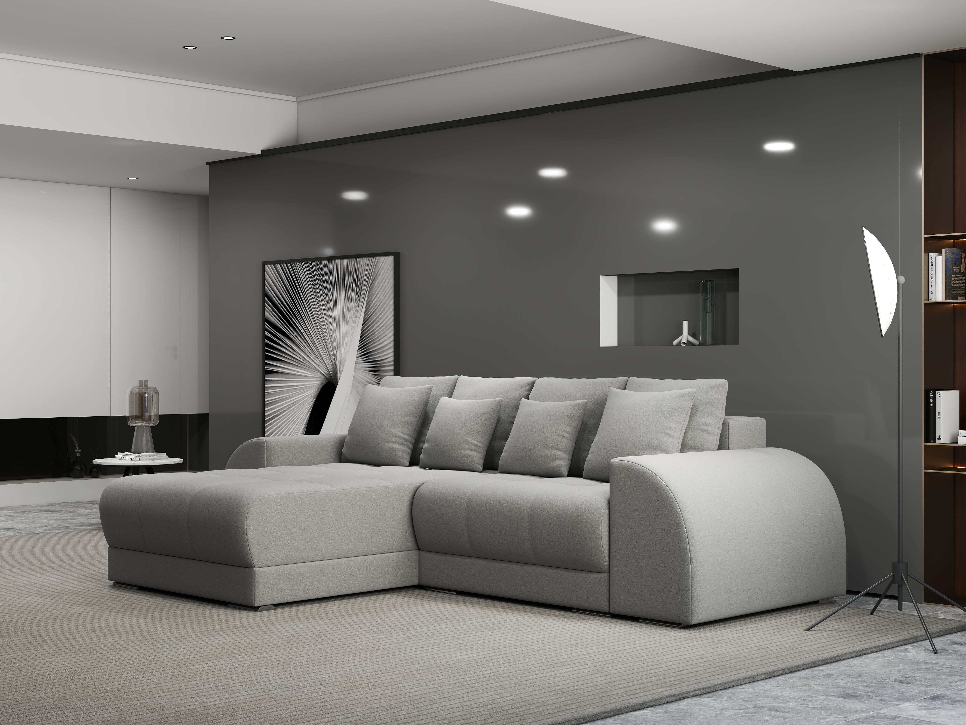 Colțar extensibil dumonde cu ladă de depozitare si sezut confortabil din spuma HR, Verona Royal Gri 290x185 cm Fabrica