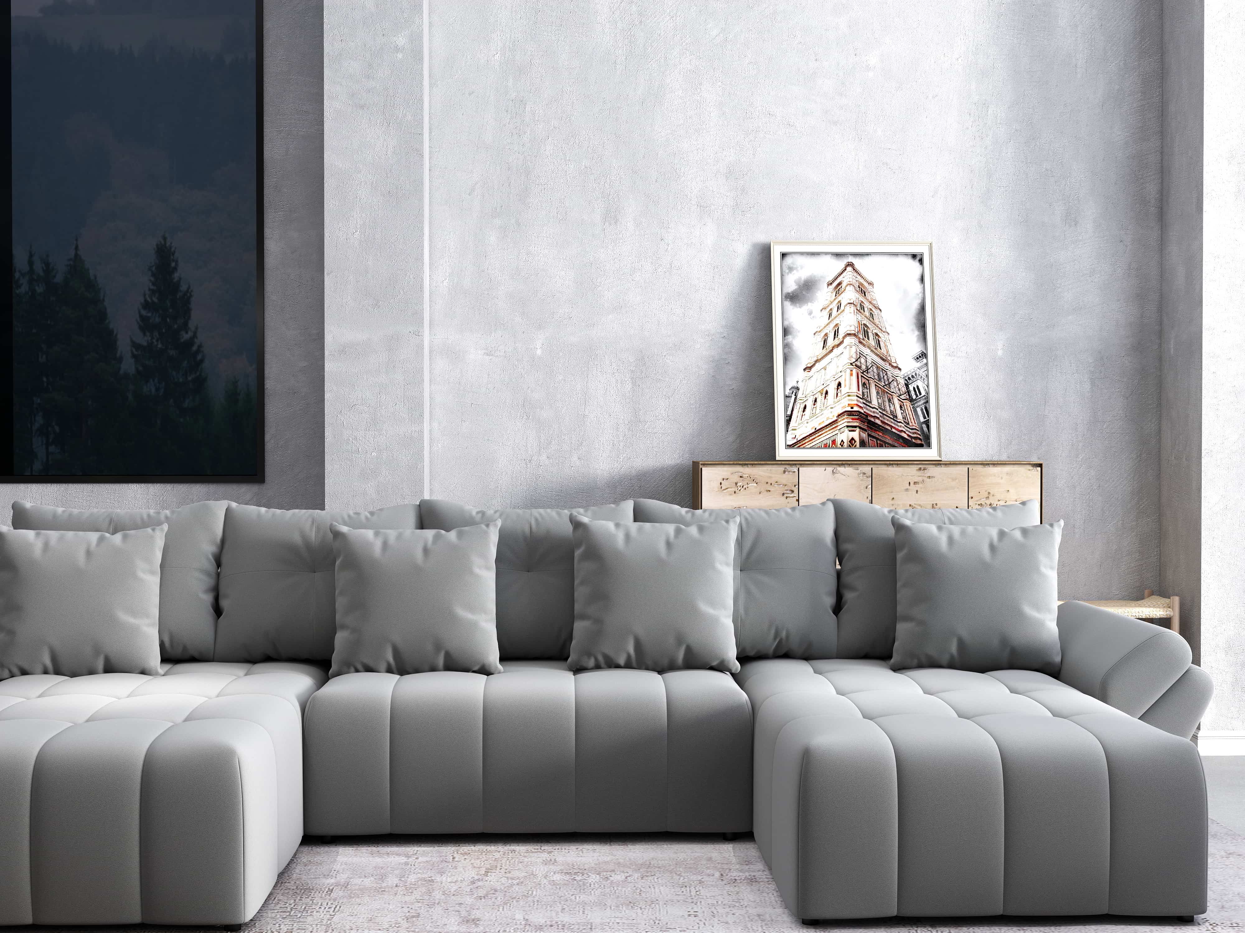 Colțar extensibil dumonde cu ladă de depozitare si sezut confortabil din spuma HR, Berlin U Royal Grey 380x180 cm Fabrica