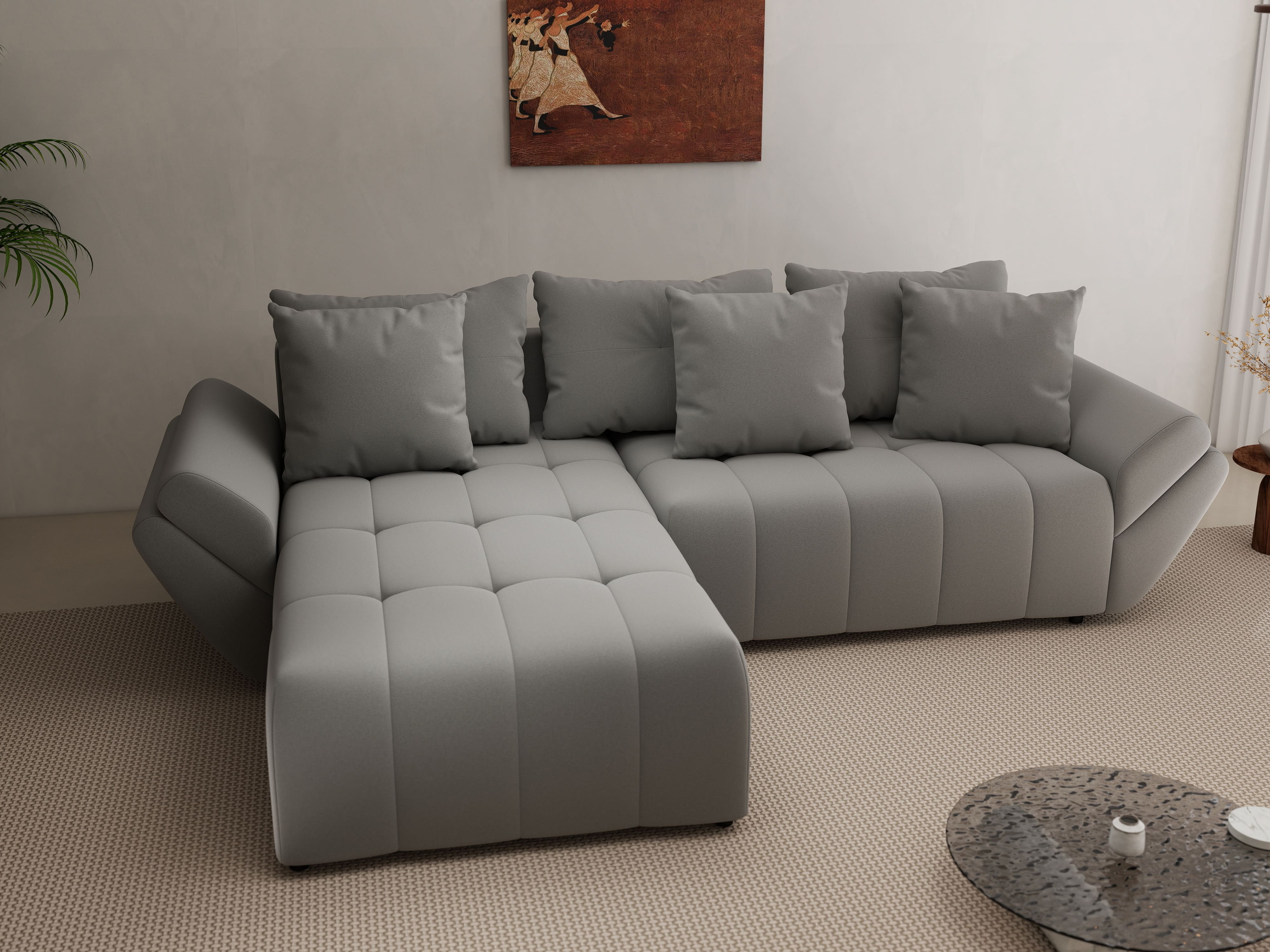 Colțar extensibil dumonde cu ladă de depozitare si sezut confortabil din spuma HR, Berlin Royal Gri 280x185 cm Fabrica