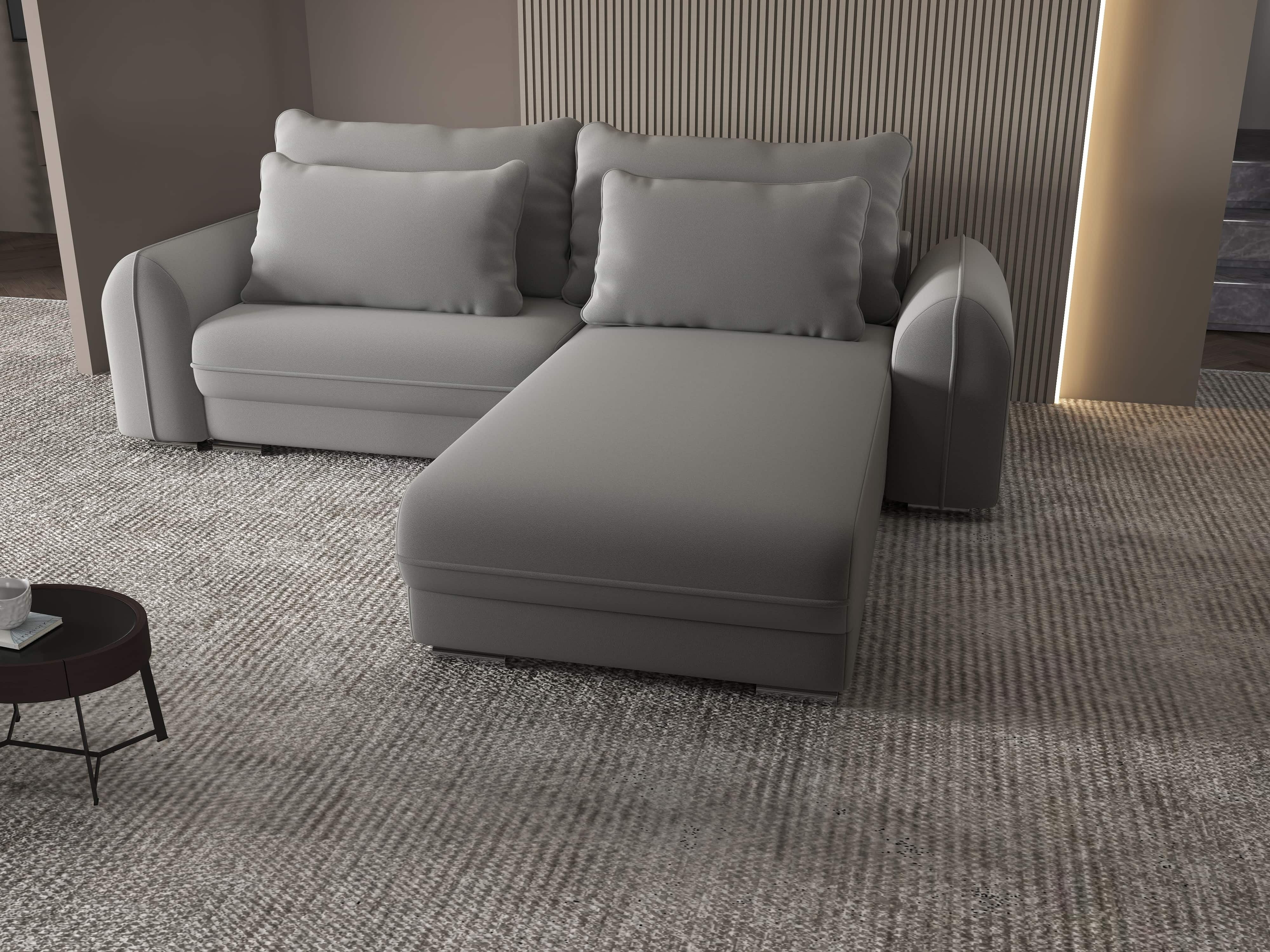 Colțar extensibil dumonde cu ladă de depozitare si sezut confortabil din spuma HR, Denver Royal Gri 275x185 cm II Fabrica