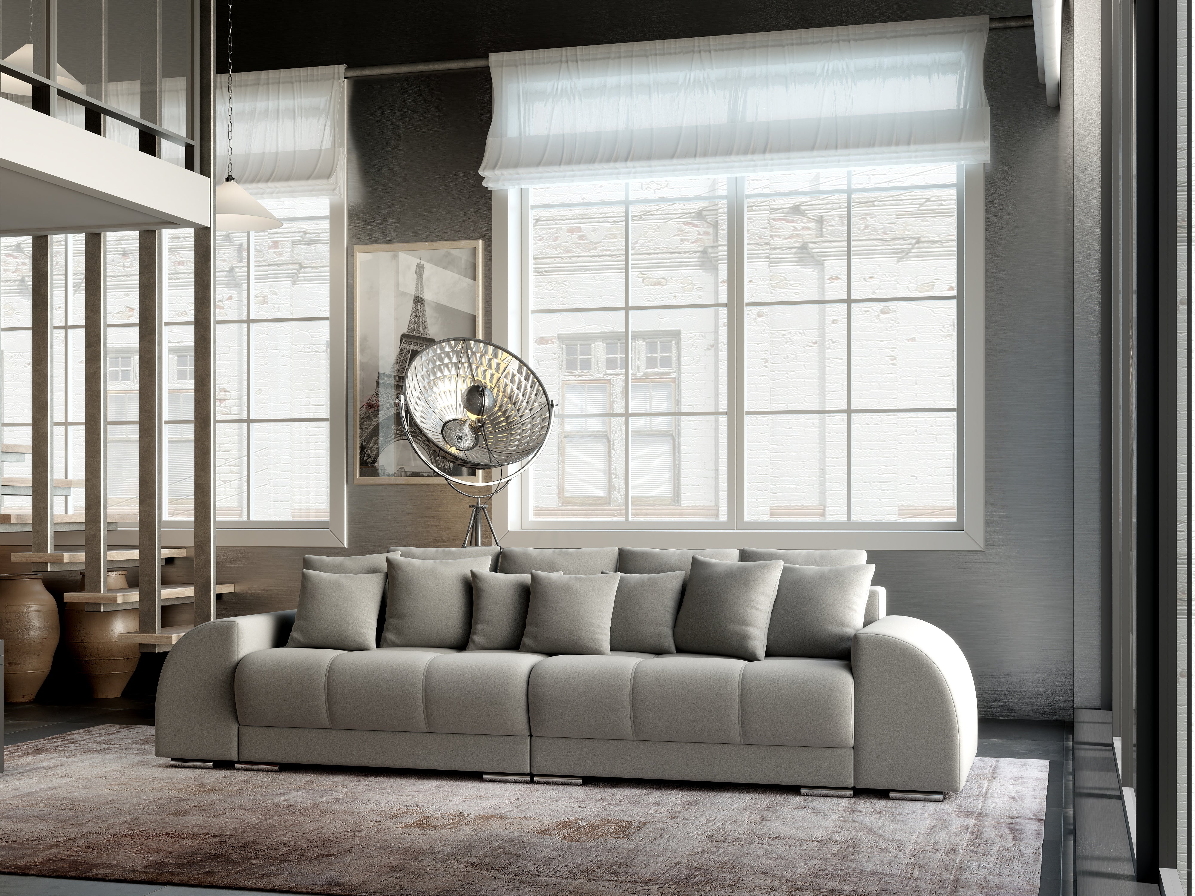 Canapea extensibilă dumonde cu 2 lăzi de depozitare si sezut confortabil din spuma HR, Verona Royal Grey 310x100 cm Fabrica
