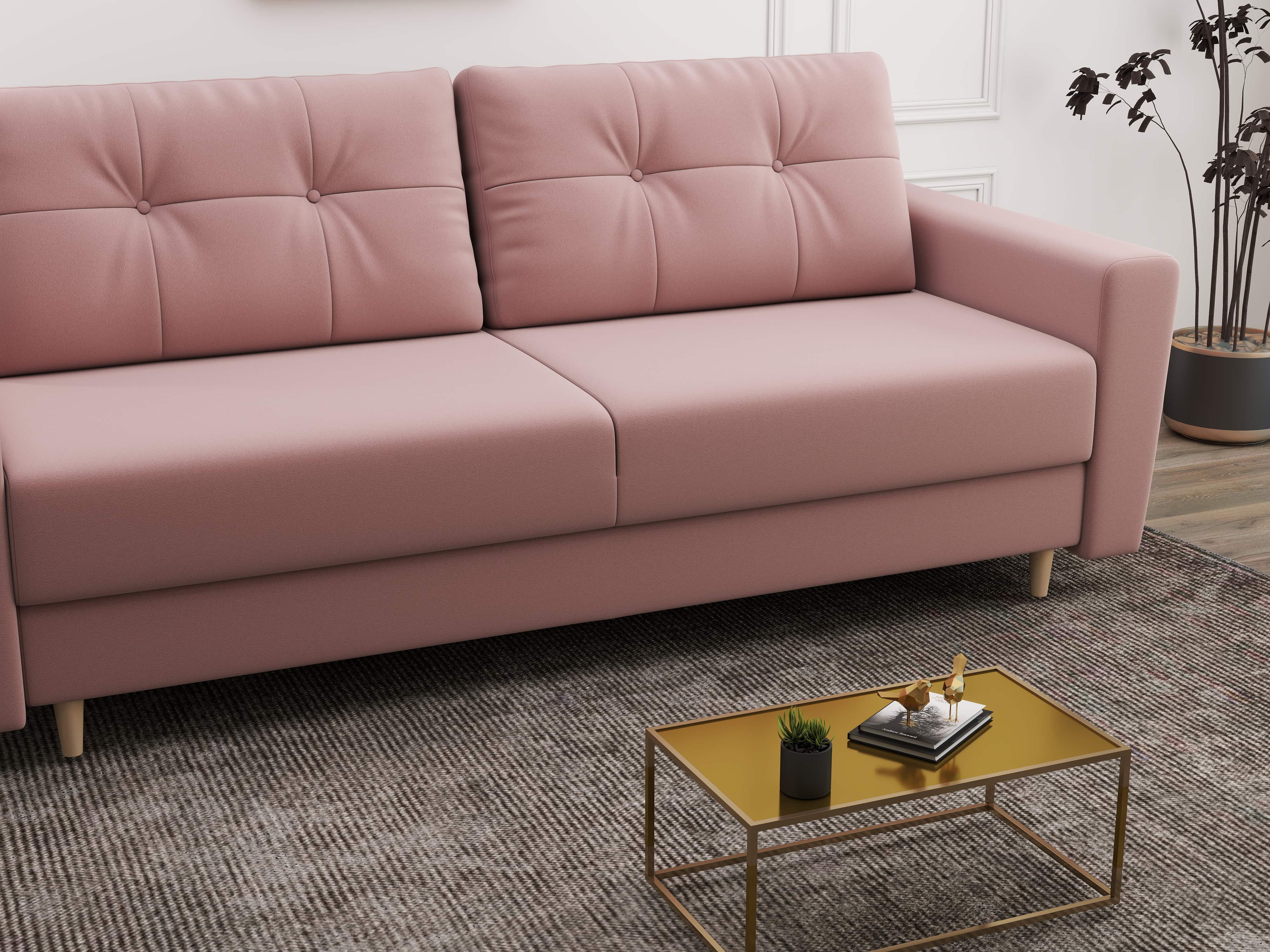 Canapea extensibilă dumonde cu ladă de depozitare si sezut confortabil din spuma HR, Summer Royal Roz 225x100 cm fabrica