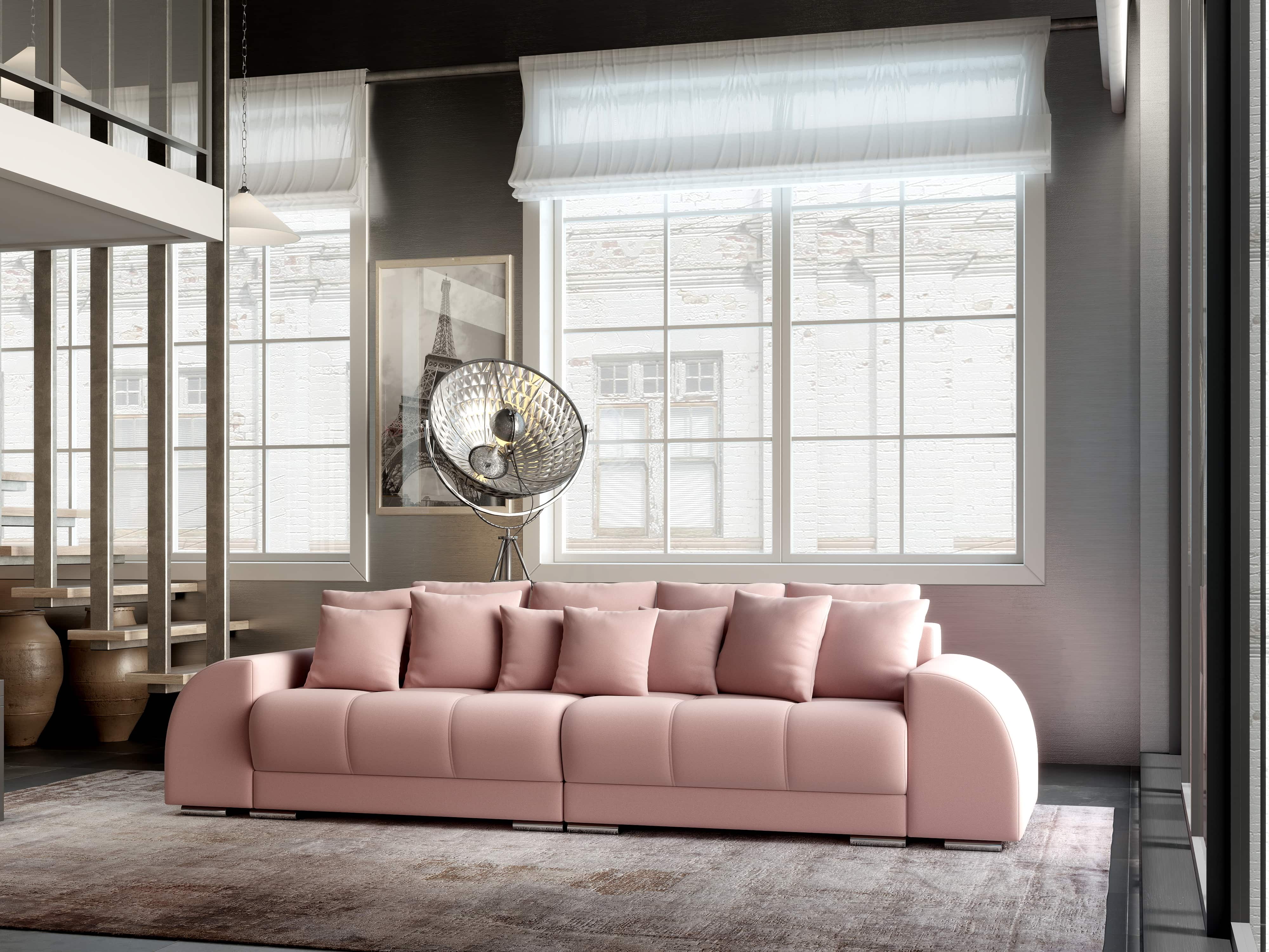 Canapea extensibilă dumonde cu 2 lăzi de depozitare si sezut confortabil din spuma HR, Verona Royal Pink 310x100 cm Fabrica