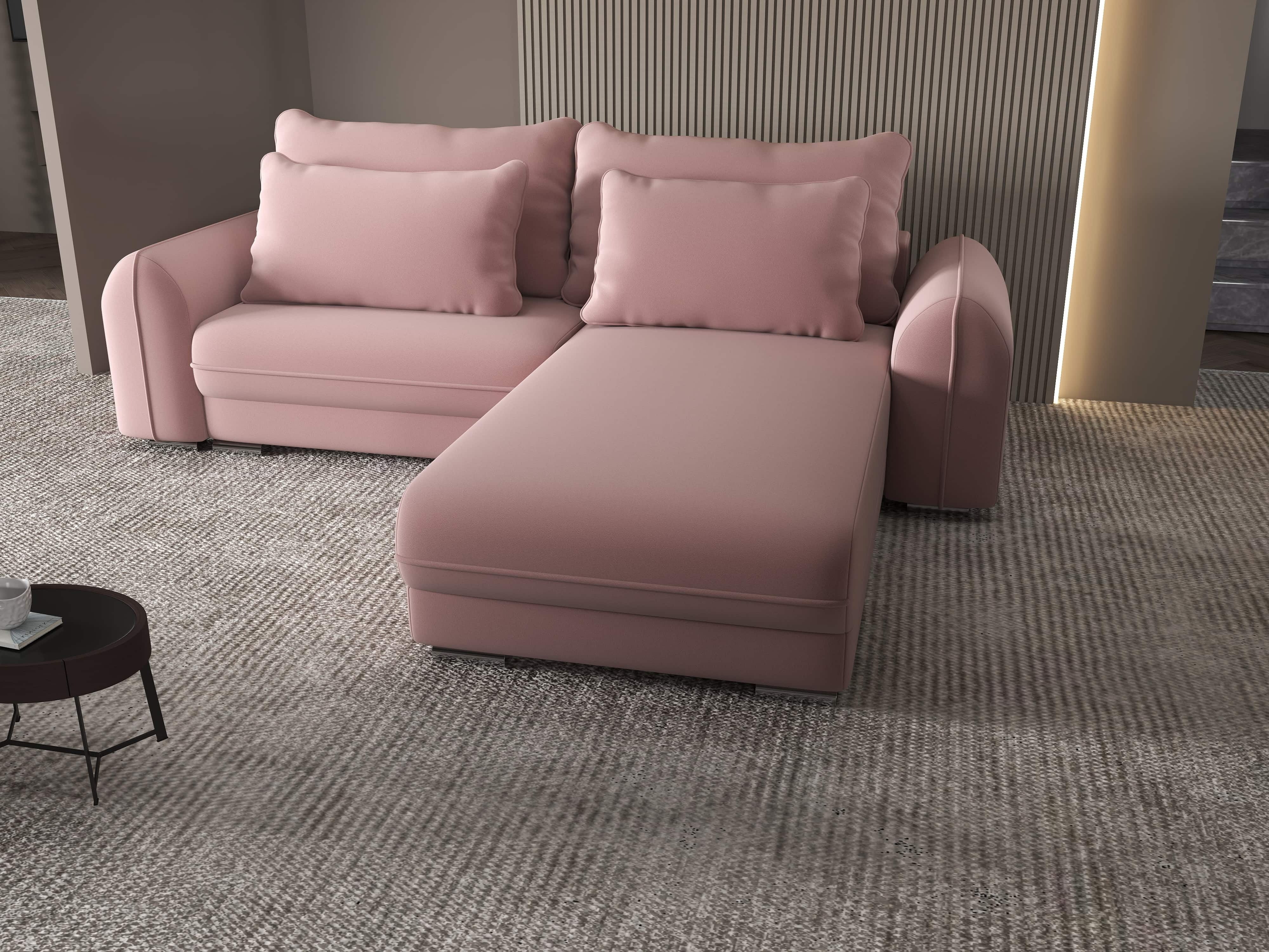 Colțar extensibil dumonde cu ladă de depozitare si sezut confortabil din spuma HR, Denver Royal Roz 275x185 cm II Fabrica