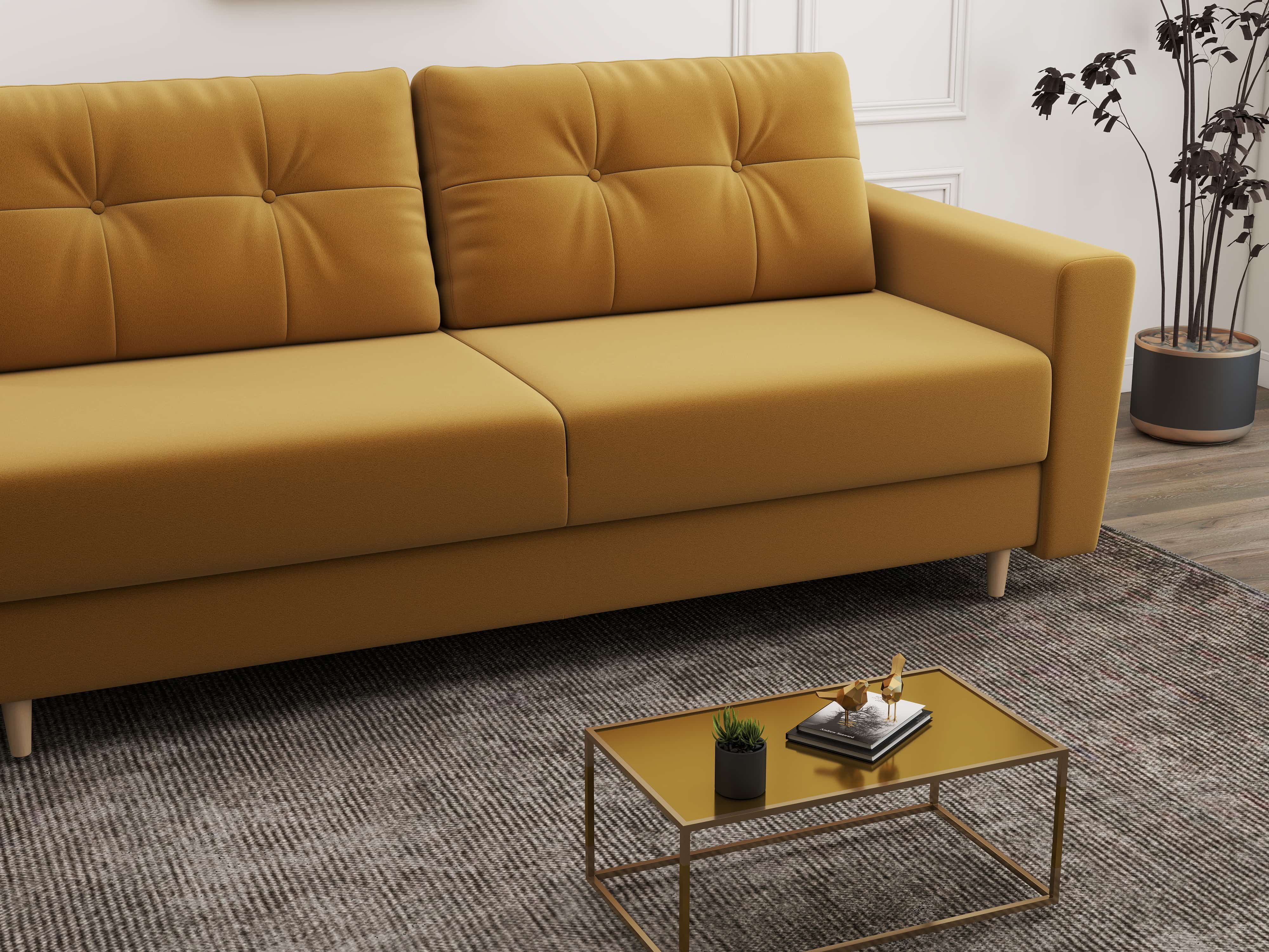 Canapea extensibilă dumonde cu ladă de depozitare si sezut confortabil din spuma HR, Summer Royal Mustar 225x100 cm