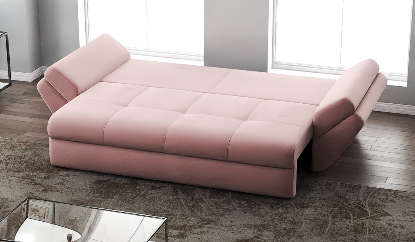 Canapea extensibilă dumonde cu ladă de depozitare si sezut confortabil din spuma HR, Loana Royal Pink 250x100 cm Fabrica