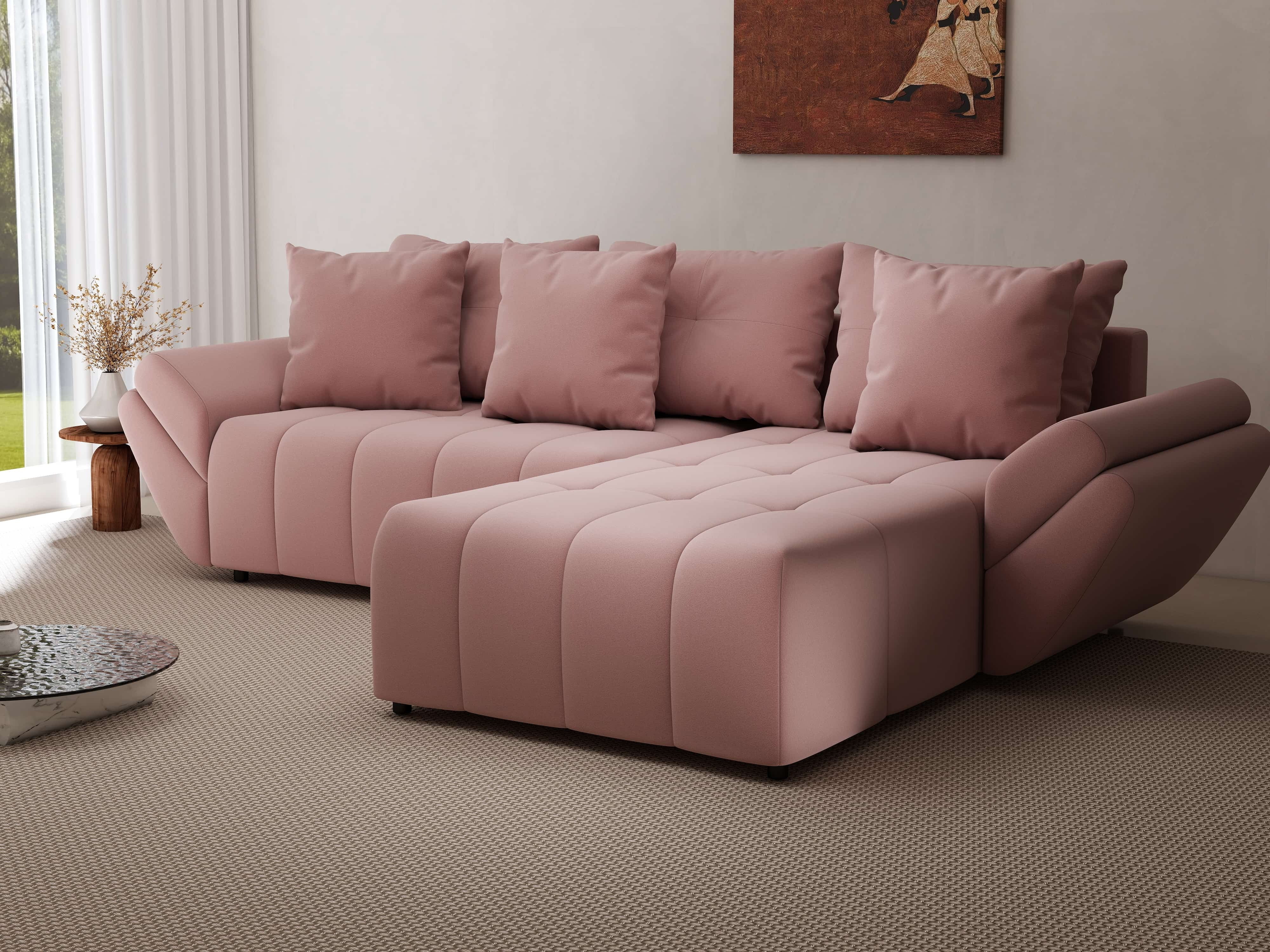 Colțar extensibil dumonde cu ladă de depozitare si sezut confortabil din spuma HR, Berlin Royal Roz 280x185 cm II Fabrica